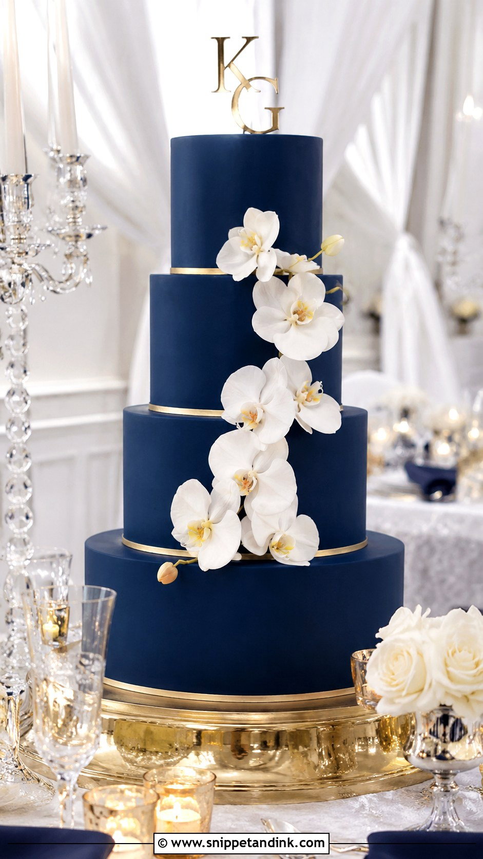 Navy Blue Fondant Wedding Cake - Snippet and Ink - 20 Navy Theme Cake Ideas for Wedding
