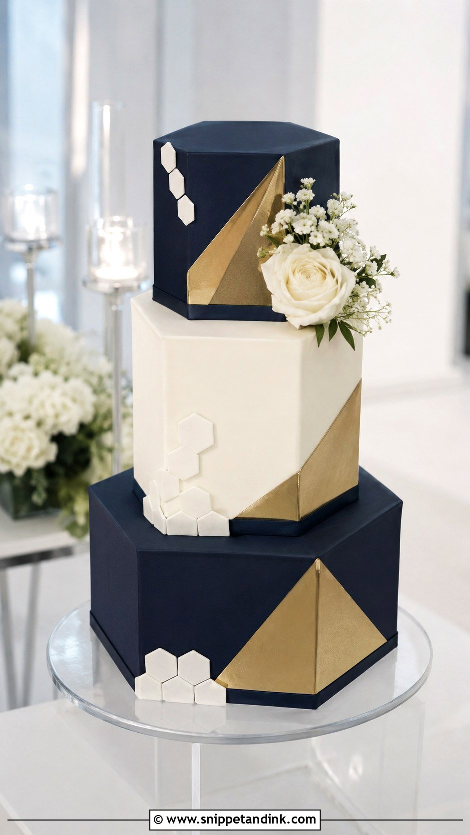 Navy Blue Geometric Wedding Cake - Snippet and Ink - 20 Navy Theme Cake Ideas for Wedding