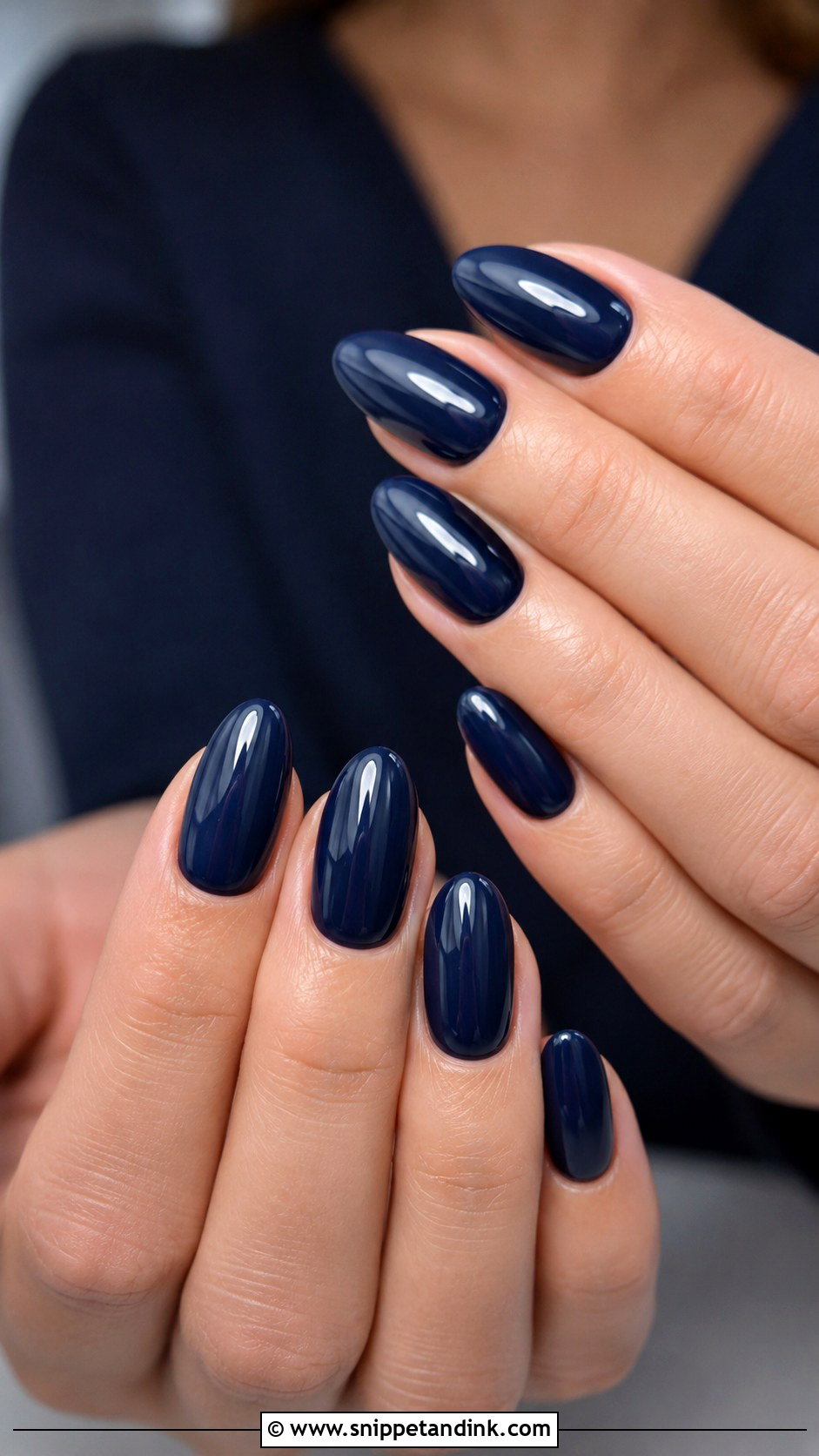 Navy Blue Glossy Nails - Snippet and Ink - 30 Wedding Guest Nails Ideas