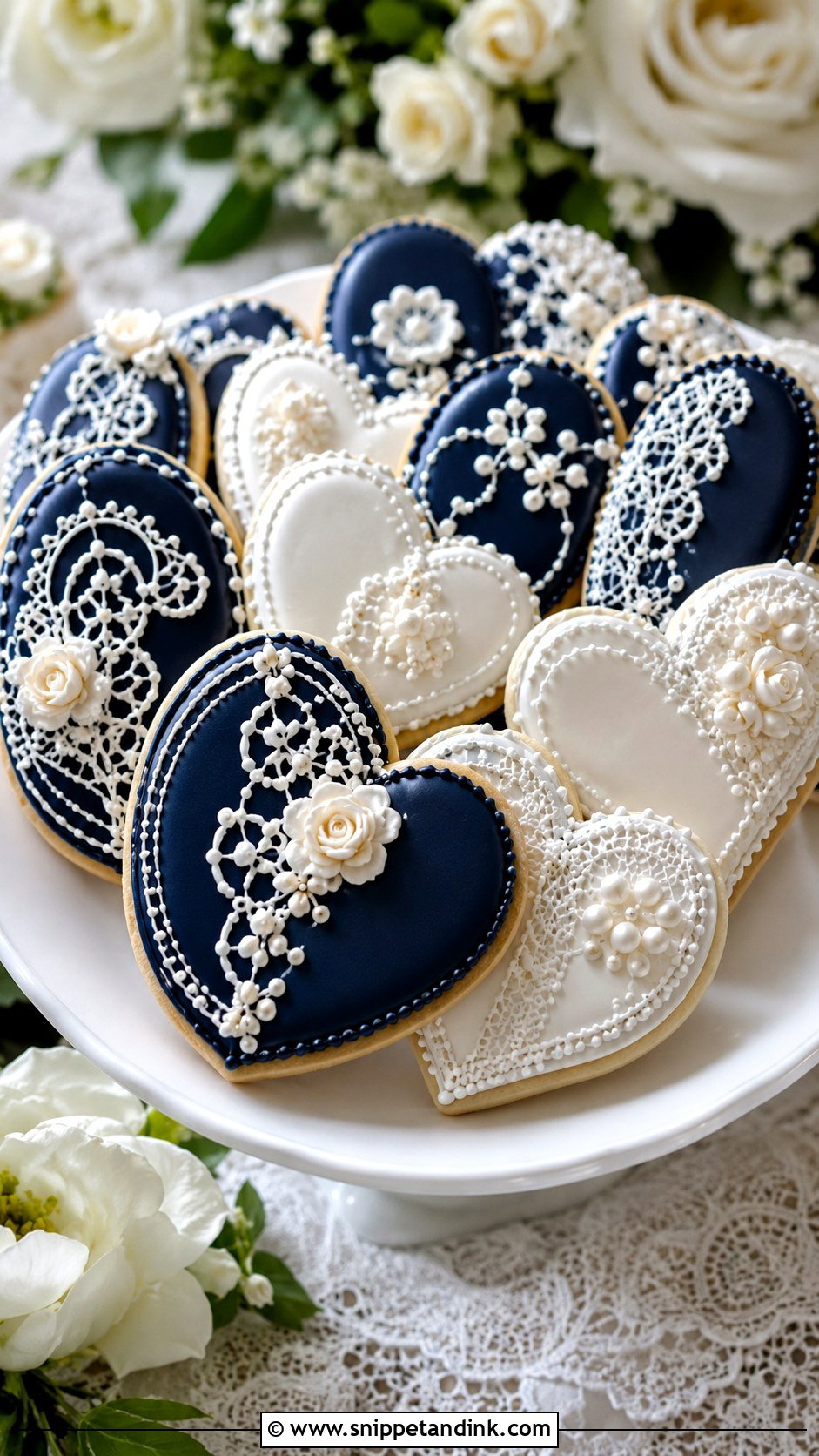 Navy Blue Lace Wedding Cookies - Snippet and Ink - 20 Navy Blue Wedding Cookies