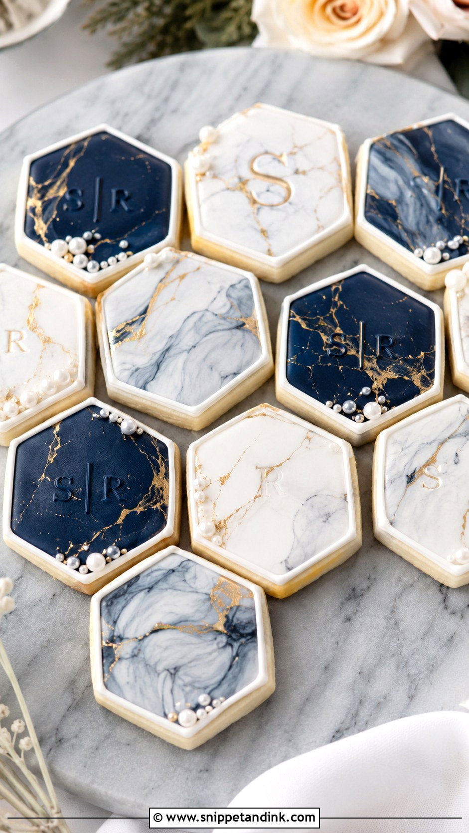 Navy Blue Marble Wedding Cookies - Snippet and Ink - 20 Navy Blue Wedding Cookies