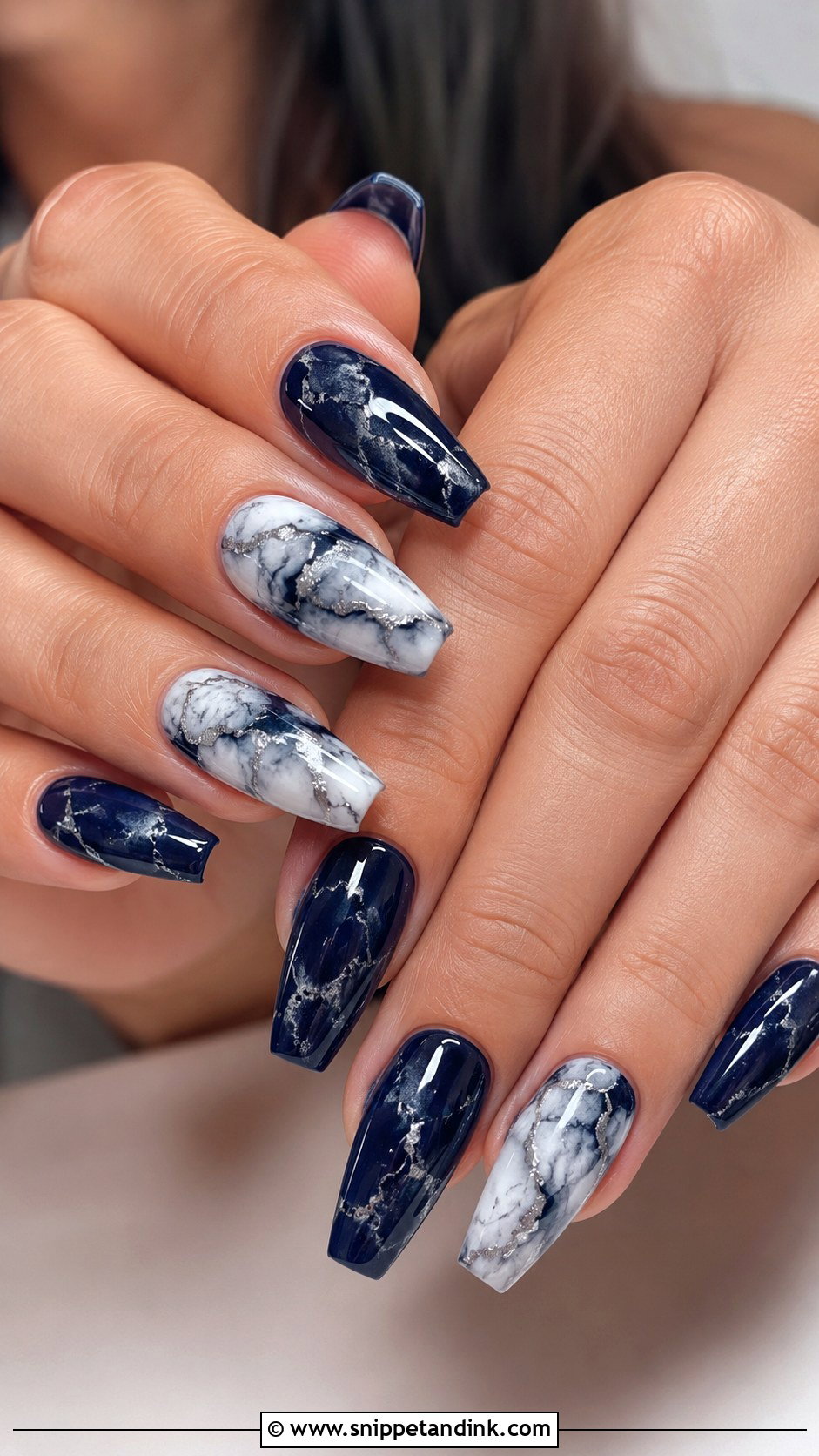 Navy Blue Marble Wedding Nails - Snippet and Ink - 20 Navy Blue Wedding Nails