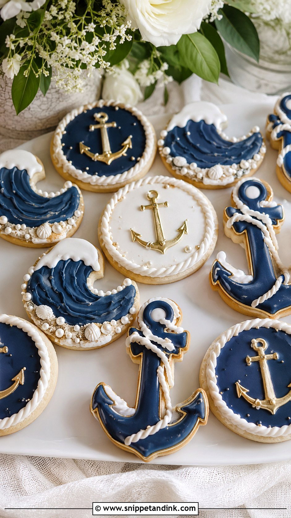 Navy Blue Nautical Wedding Cookies - Snippet and Ink - 20 Navy Blue Wedding Cookies