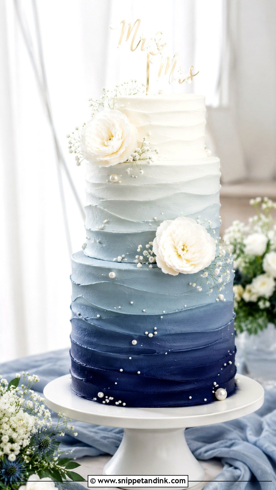 Navy Blue Ombre Wedding Cake - Snippet and Ink - 20 Navy Theme Cake Ideas for Wedding