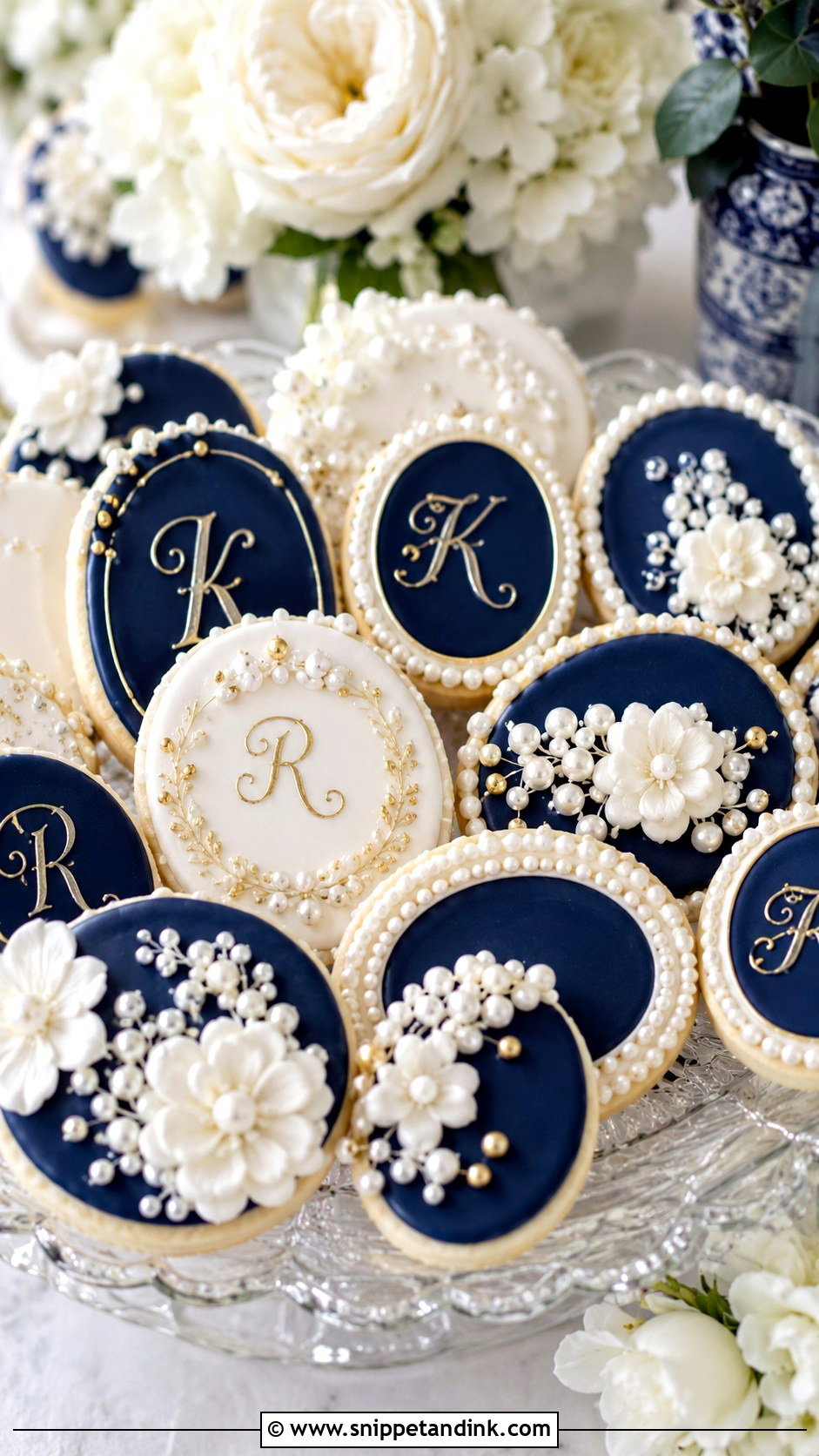 Navy Blue Pearl Wedding Cookies - Snippet and Ink - 20 Navy Blue Wedding Cookies