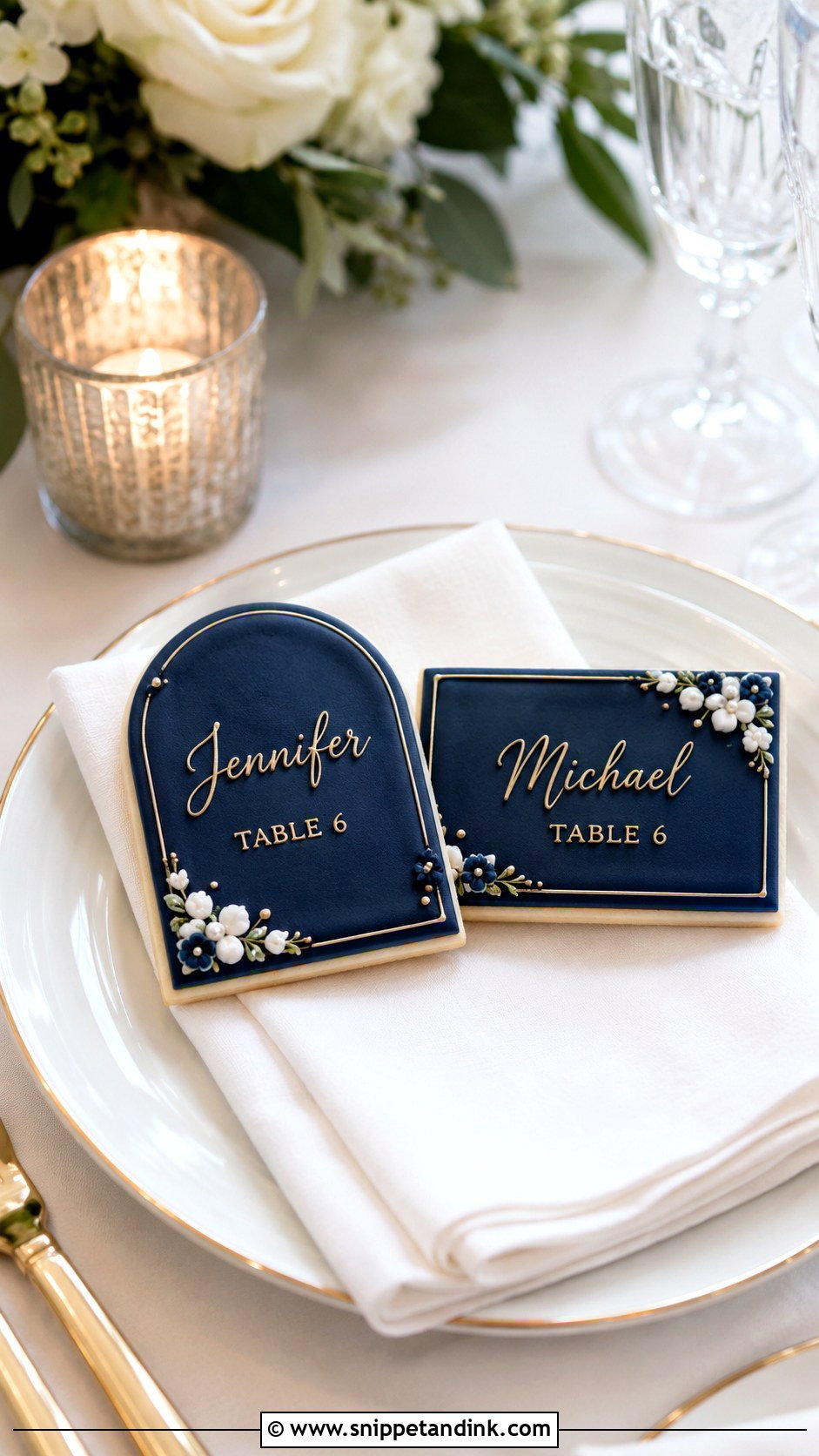 Navy Blue Place Card Cookies - Snippet and Ink - 20 Navy Blue Wedding Cookies