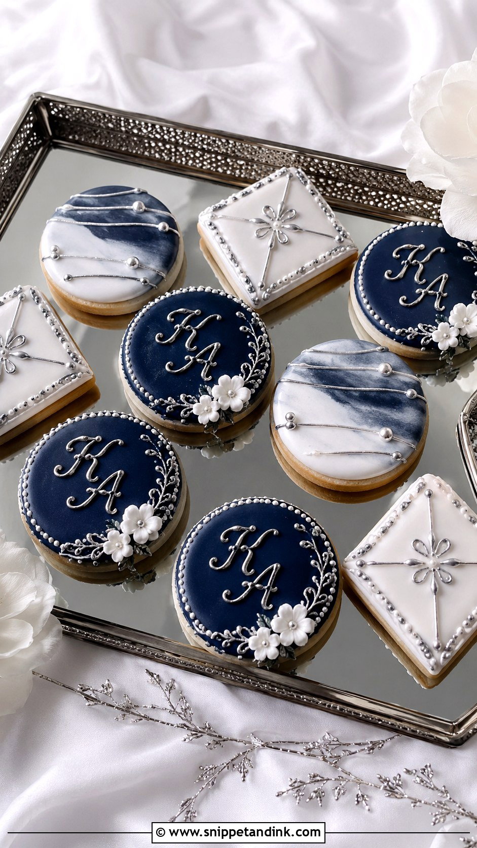 Navy Blue Silver Wedding Cookies - Snippet and Ink - 20 Navy Blue Wedding Cookies
