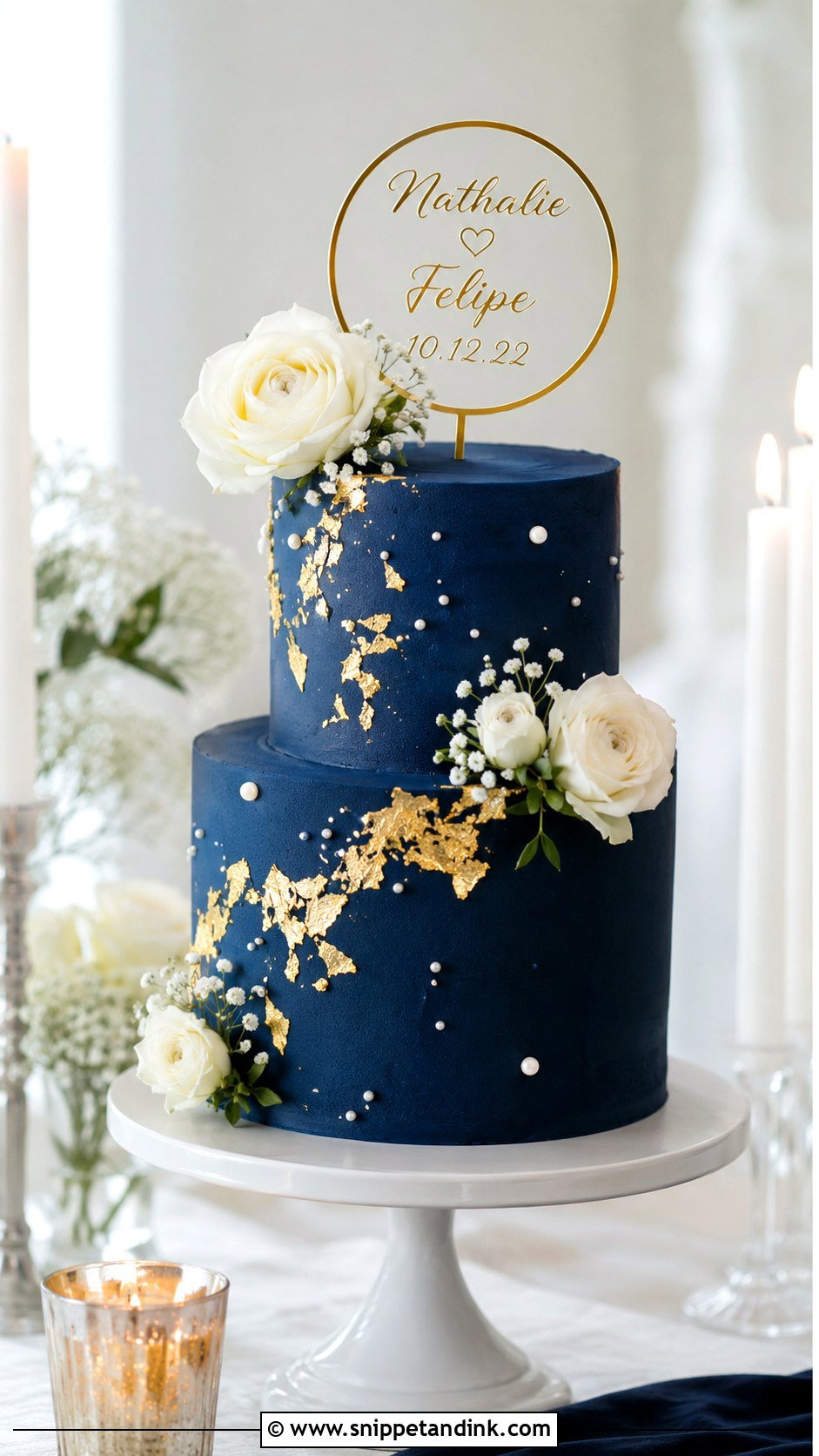 Navy Blue Small Wedding Cake - Snippet and Ink - 20 Navy Theme Cake Ideas for Wedding