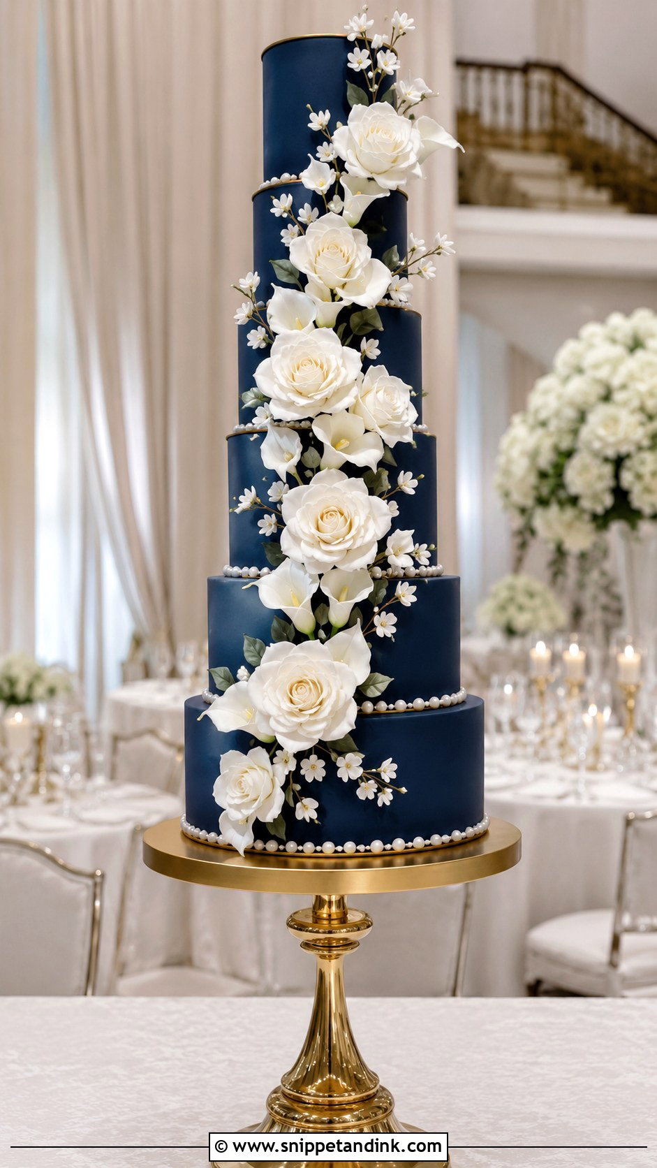 Navy Blue Tall Wedding Cake - Snippet and Ink - 20 Navy Theme Cake Ideas for Wedding