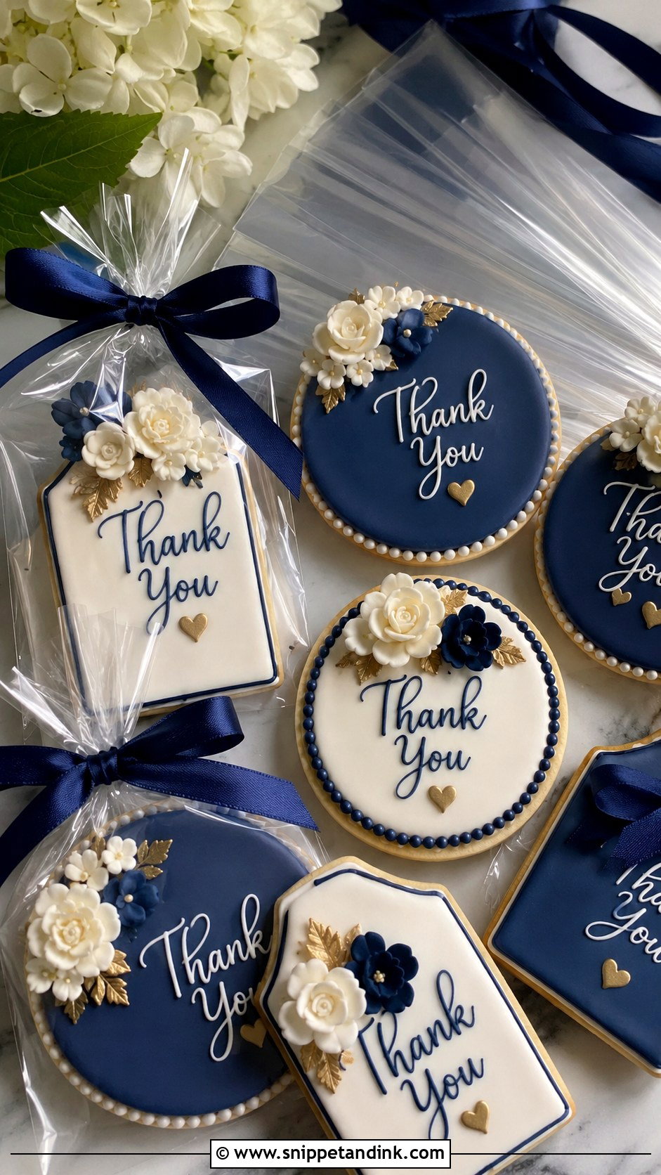 Navy Blue Thank You Wedding Cookies - Snippet and Ink - 20 Navy Blue Wedding Cookies
