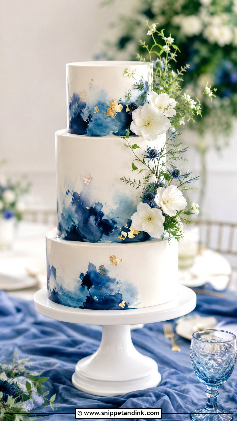 Navy Blue Watercolor Wedding Cake - Snippet and Ink - 20 Navy Theme Cake Ideas for Wedding