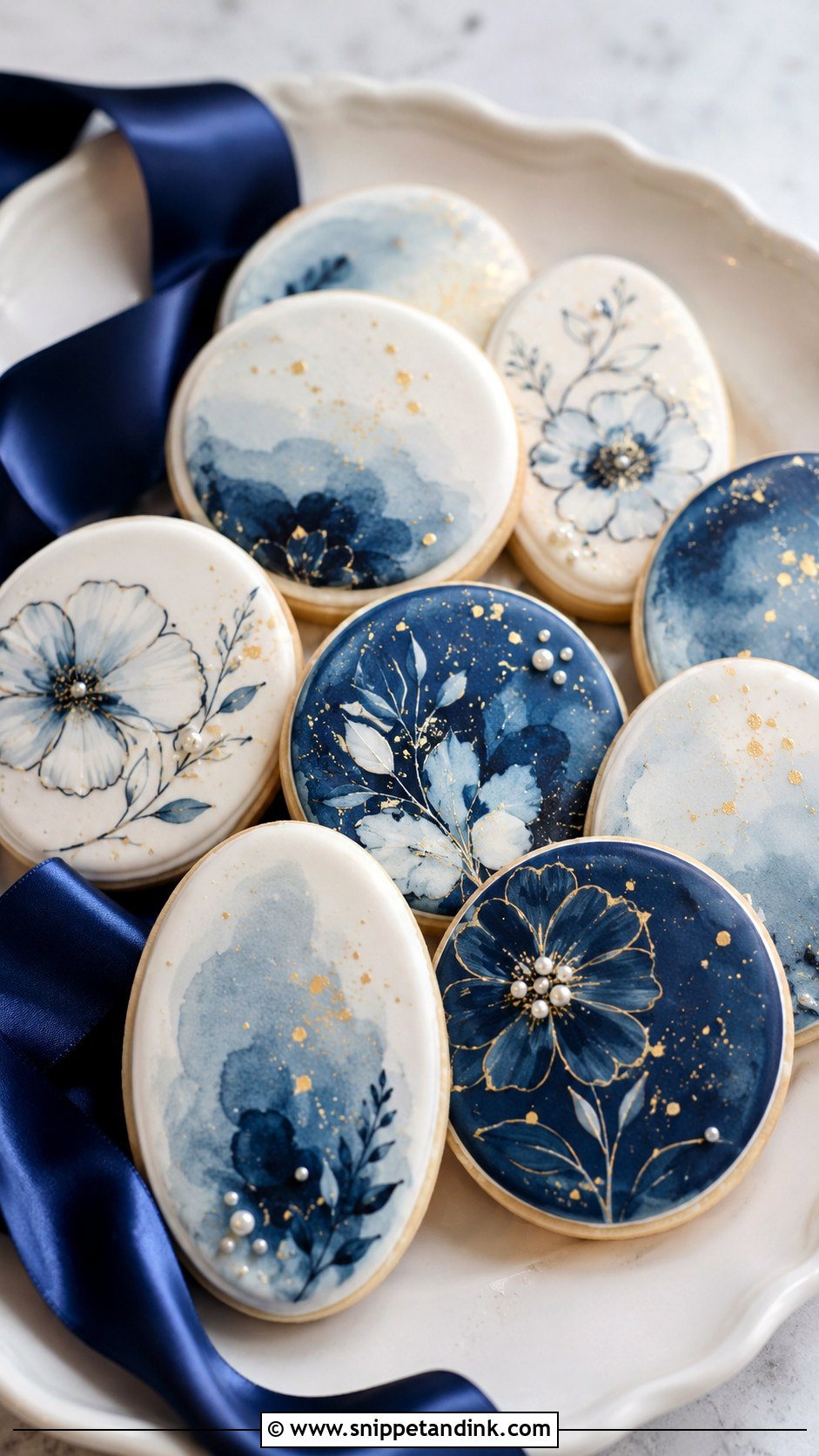 Navy Blue Watercolor Wedding Cookies - Snippet and Ink - 20 Navy Blue Wedding Cookies