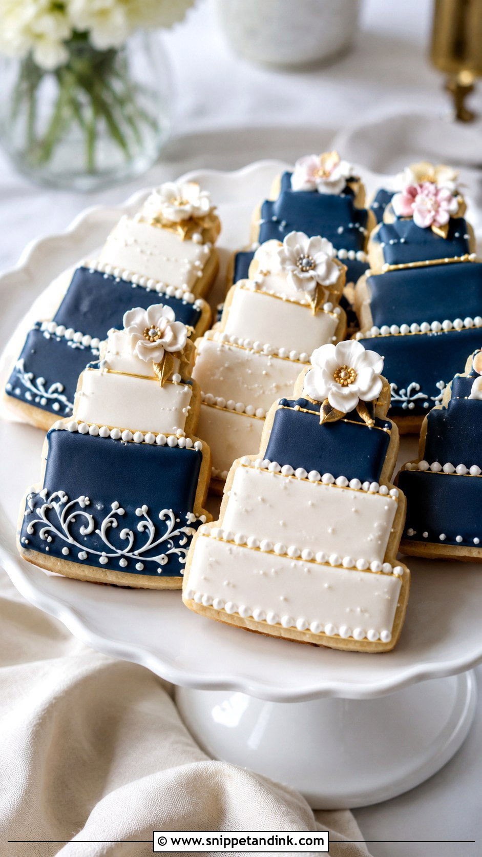 Navy Blue Wedding Cake Cookies - Snippet and Ink - 20 Navy Blue Wedding Cookies
