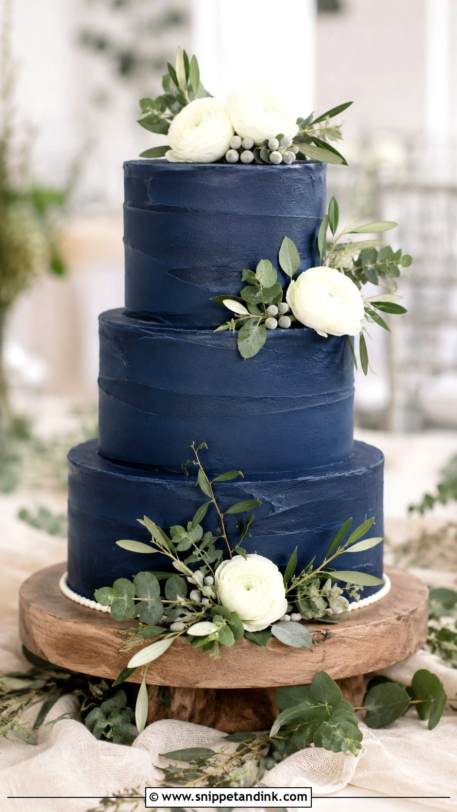 Navy Blue Wedding Cake With Greenery - Snippet and Ink - 20 Navy Theme Cake Ideas for Wedding