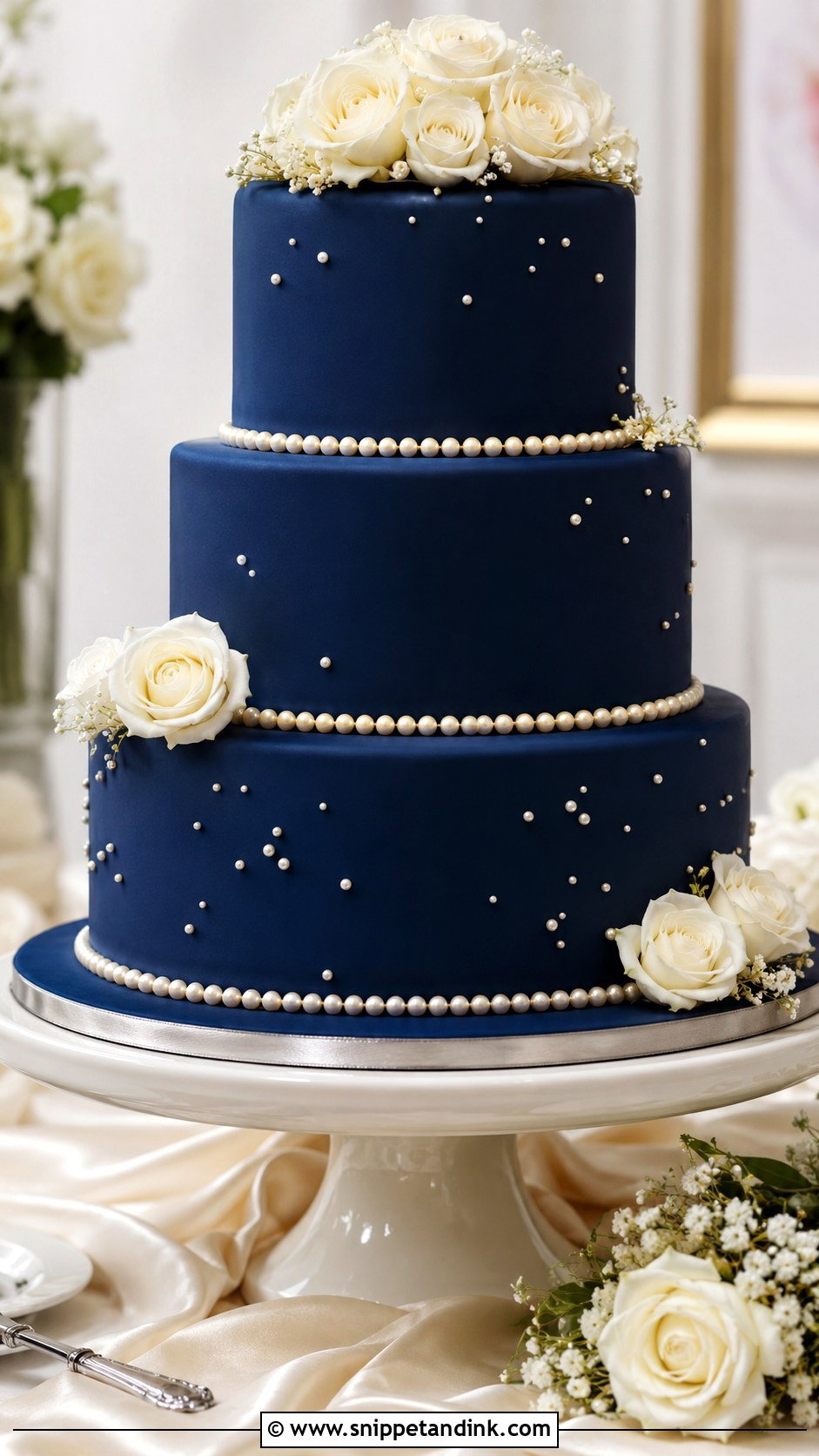 Navy Blue Wedding Cake With Pearls - Snippet and Ink - 20 Navy Theme Cake Ideas for Wedding