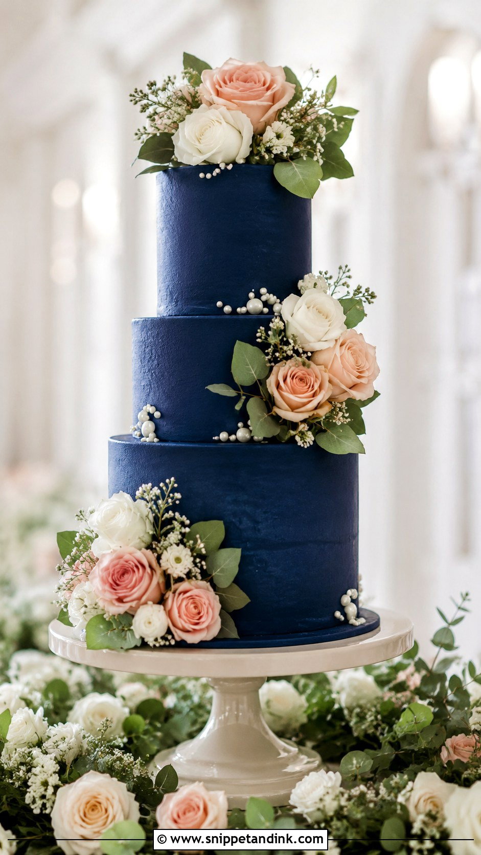 Navy Blue Wedding Cake With Roses - Snippet and Ink - 20 Navy Theme Cake Ideas for Wedding