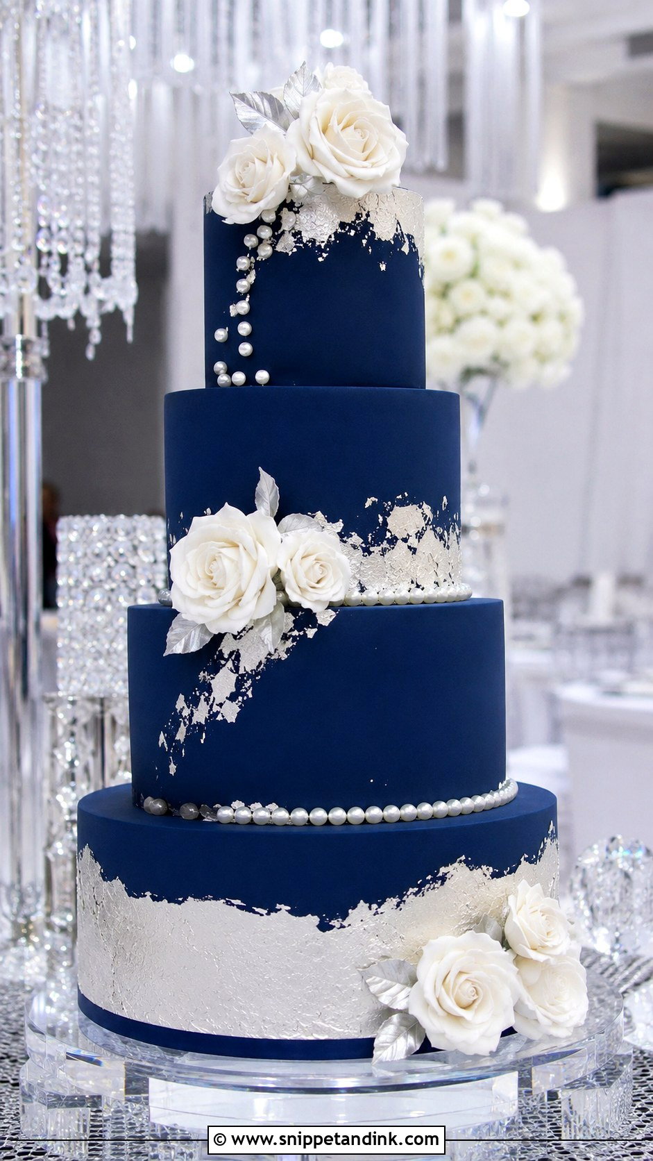 Navy Blue Wedding Cake With Silver - Snippet and Ink - 20 Navy Theme Cake Ideas for Wedding