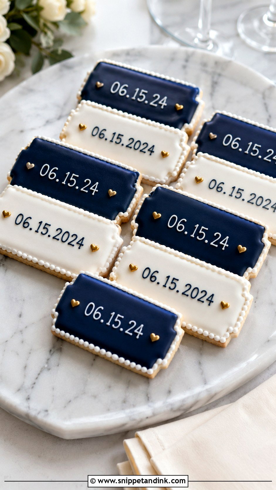 Navy Blue Wedding Date Cookies - Snippet and Ink - 20 Navy Blue Wedding Cookies