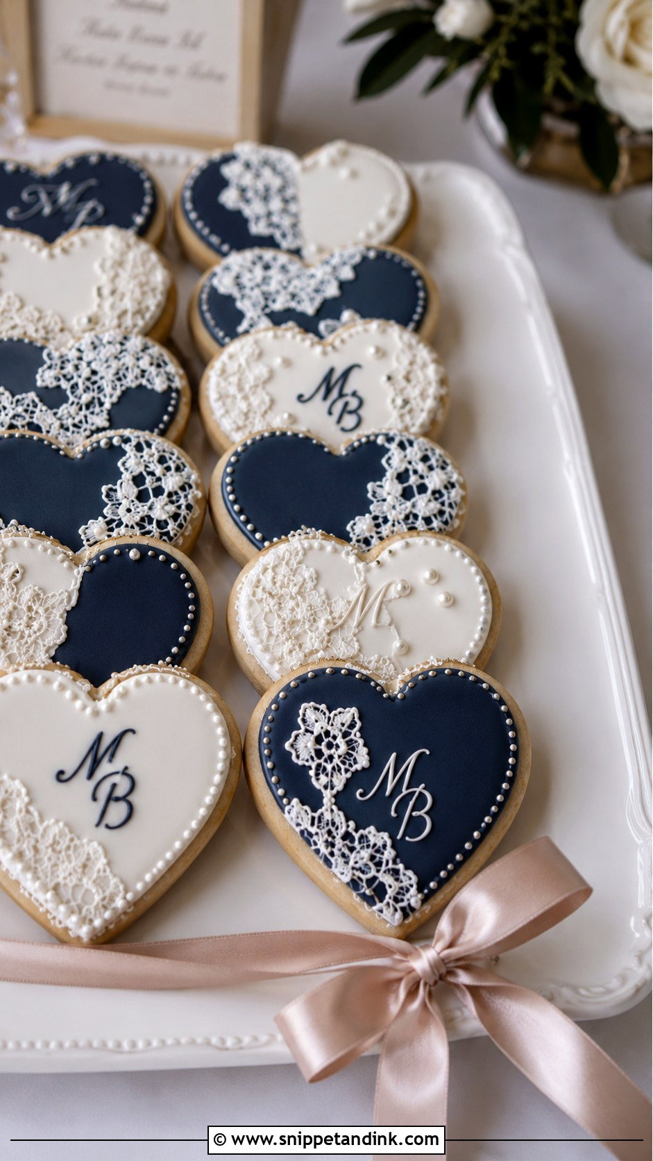 Navy Blue Wedding Heart Cookies - Snippet and Ink - 20 Navy Blue Wedding Cookies