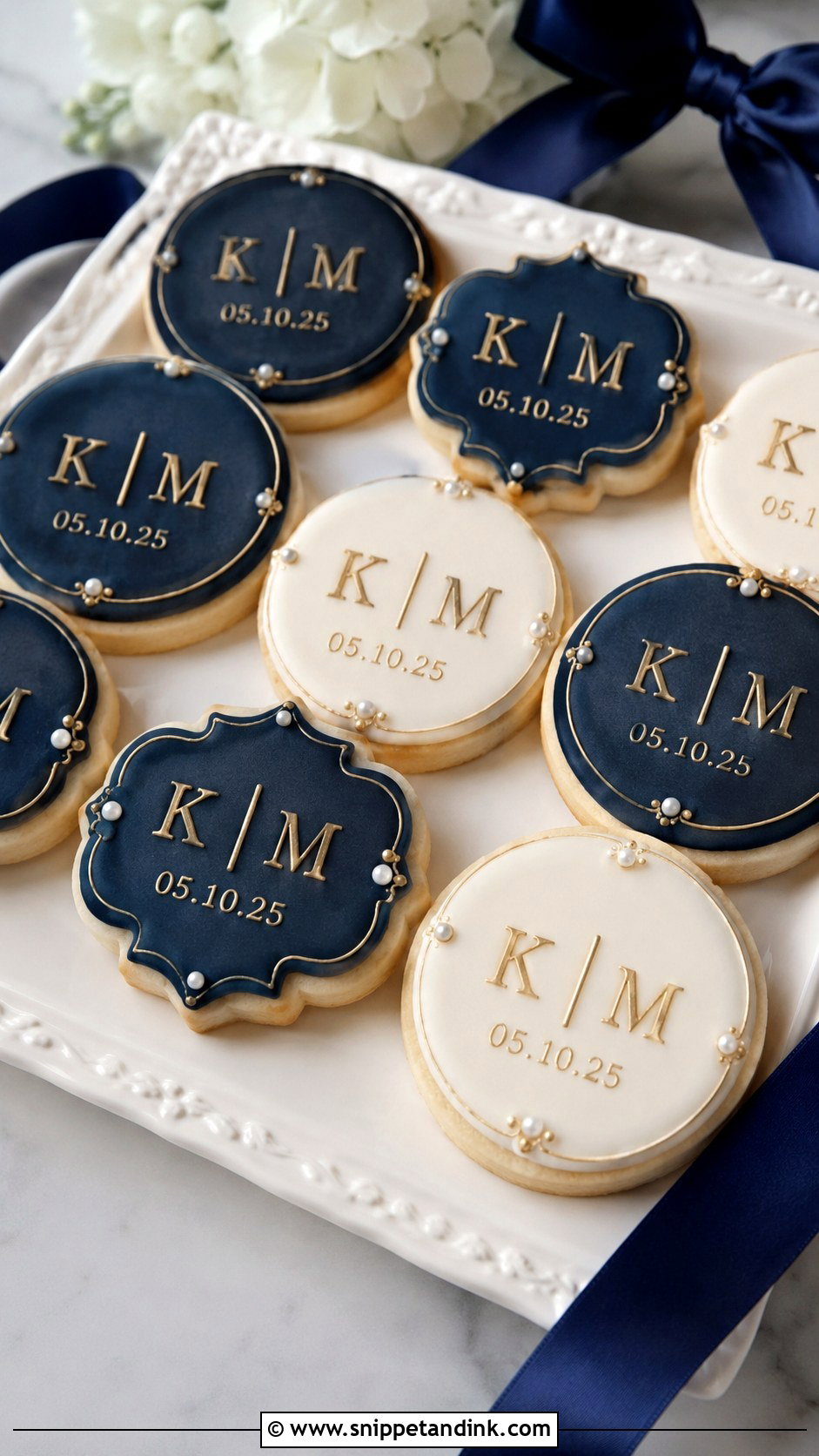 Navy Blue Wedding Monogram Cookies - Snippet and Ink - 20 Navy Blue Wedding Cookies