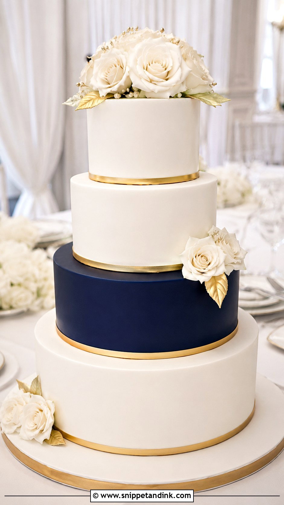 Navy Blue White And Gold Wedding Cake - Snippet and Ink - 20 Blue White and Gold Cake Ideas for Wedding