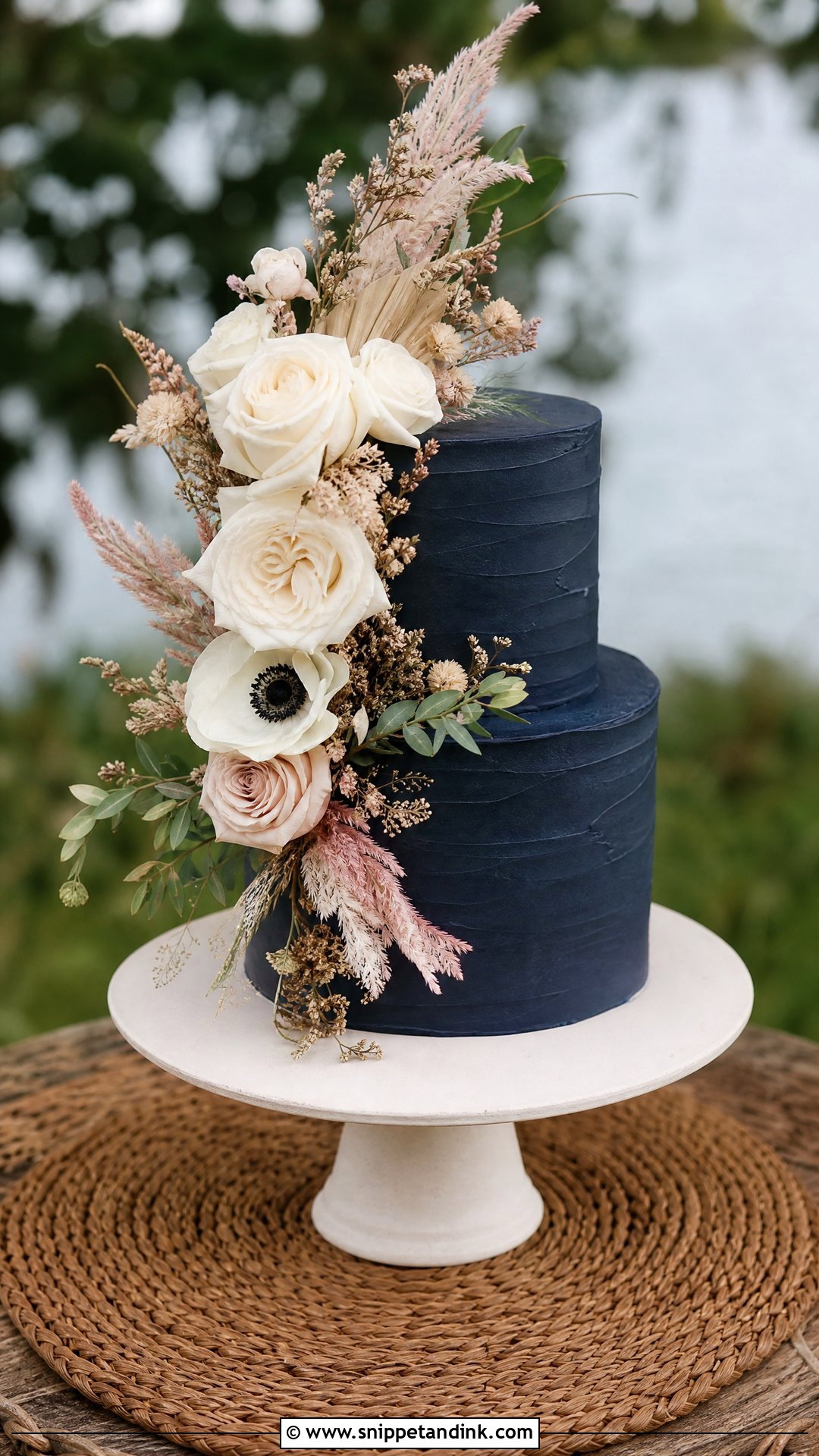 Navy Boho Wedding Cake - Snippet and Ink - 25 Navy Cake Ideas for Wedding