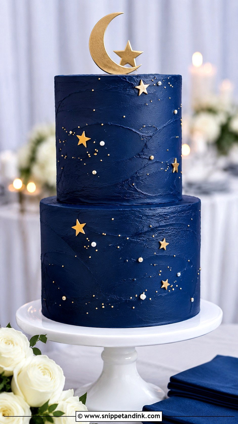 Navy Cosmos Wedding Cake - Snippet and Ink - 20 Cosmos Cake Ideas for Wedding