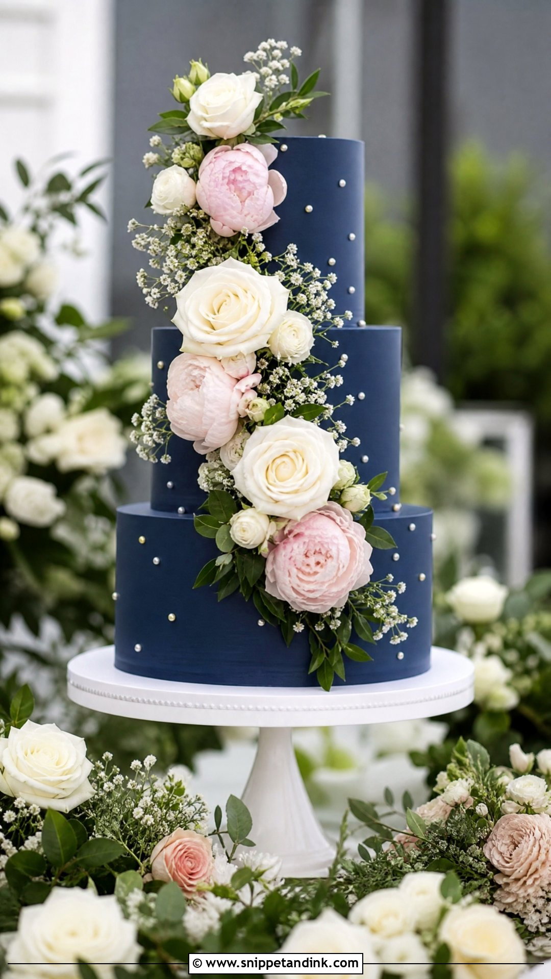 Navy Floral Wedding Cake - Snippet and Ink - 25 Navy Cake Ideas for Wedding
