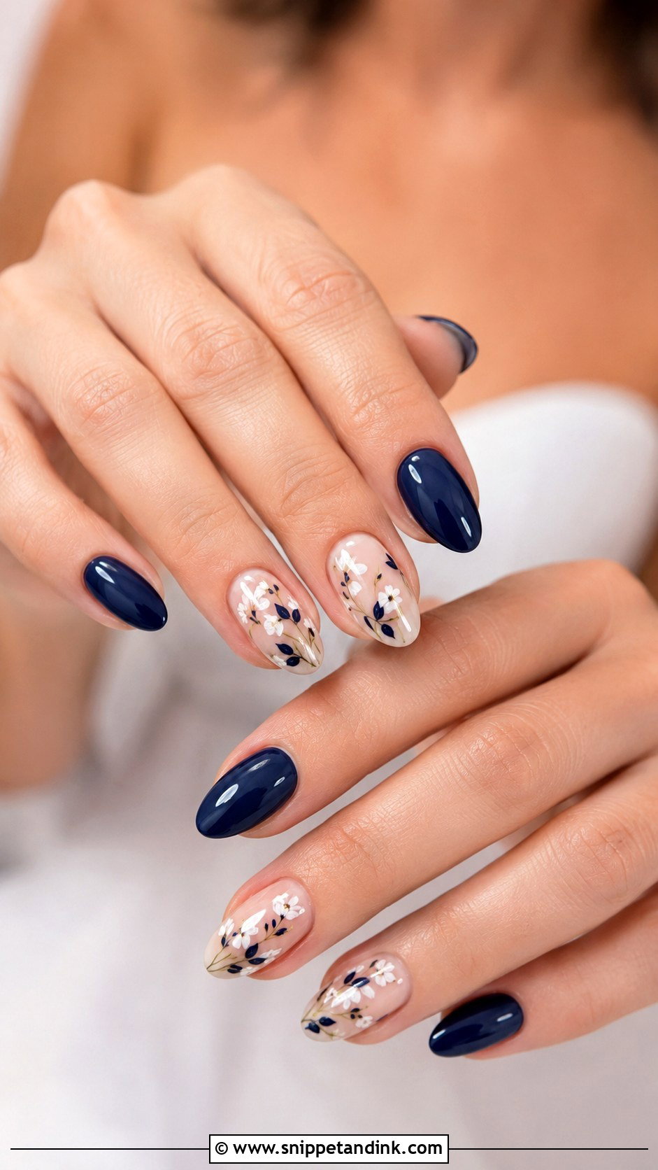 Navy Floral Wedding Nails - Snippet and Ink - 20 Navy Wedding Nails