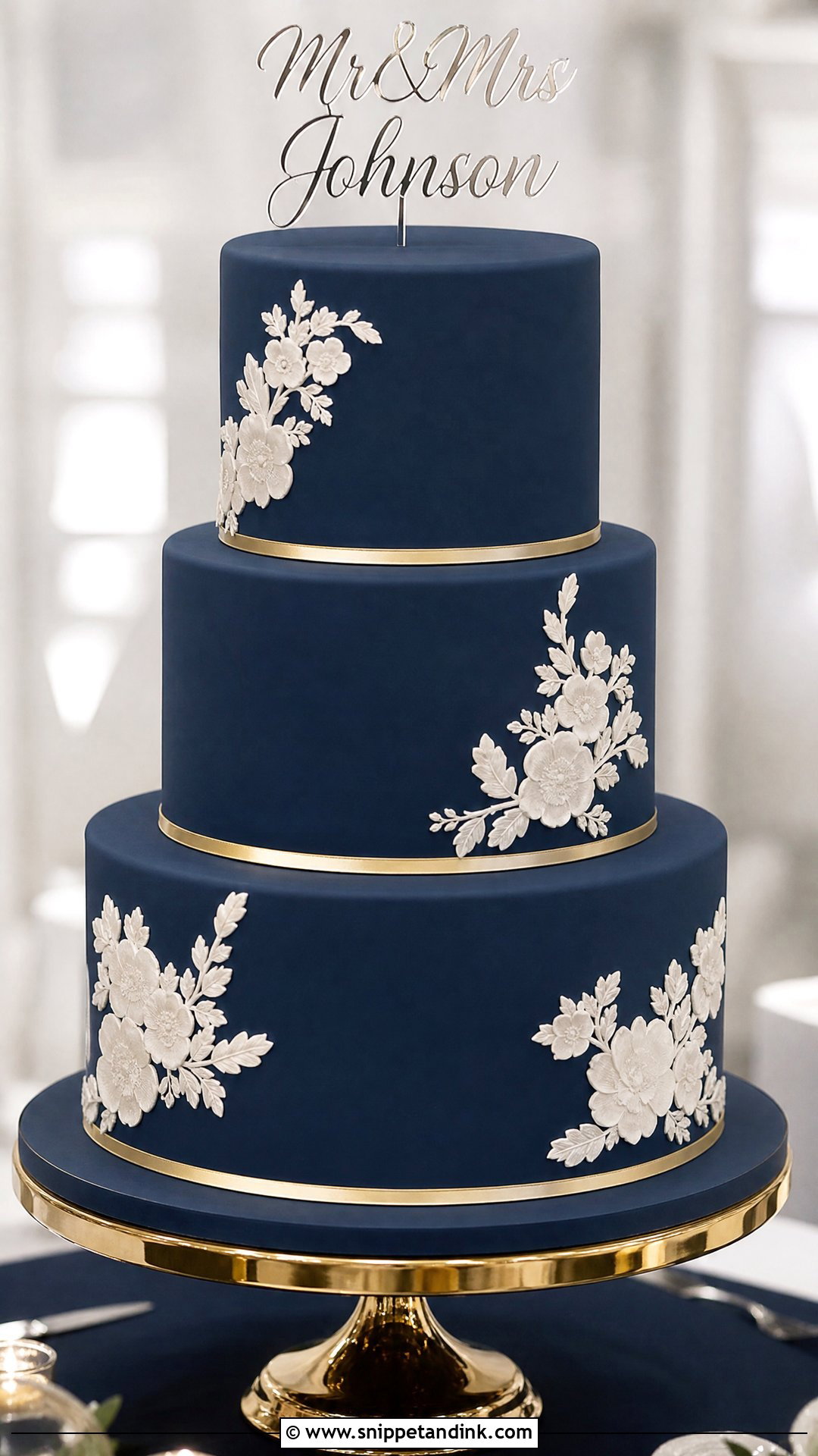 Navy Fondant Wedding Cake - Snippet and Ink - 25 Navy Cake Ideas for Wedding