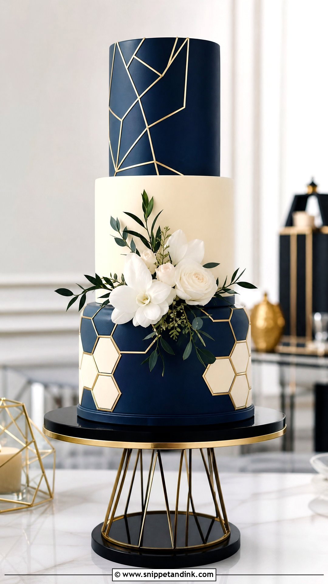 Navy Geometric Wedding Cake - Snippet and Ink - 25 Navy Cake Ideas for Wedding