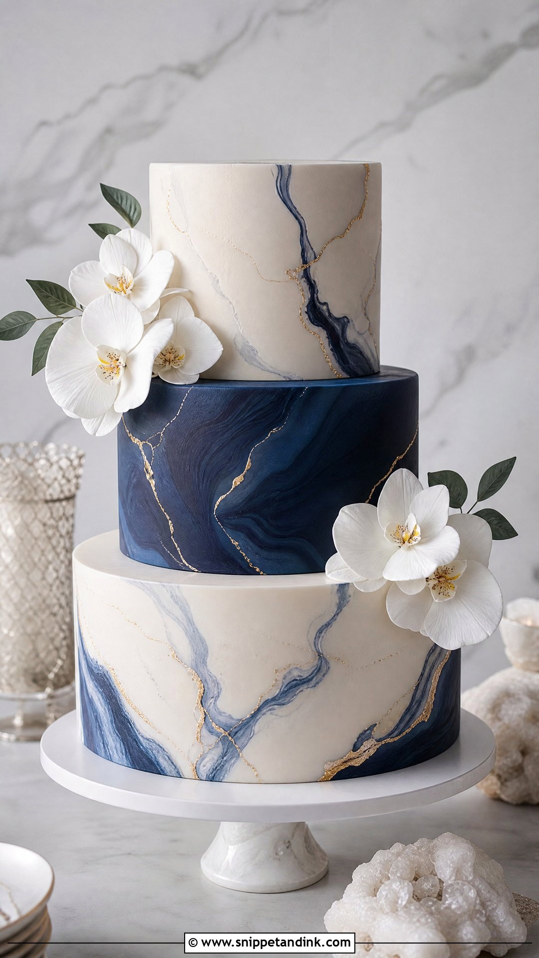 Navy Marble Wedding Cake - Snippet and Ink - 25 Navy Cake Ideas for Wedding