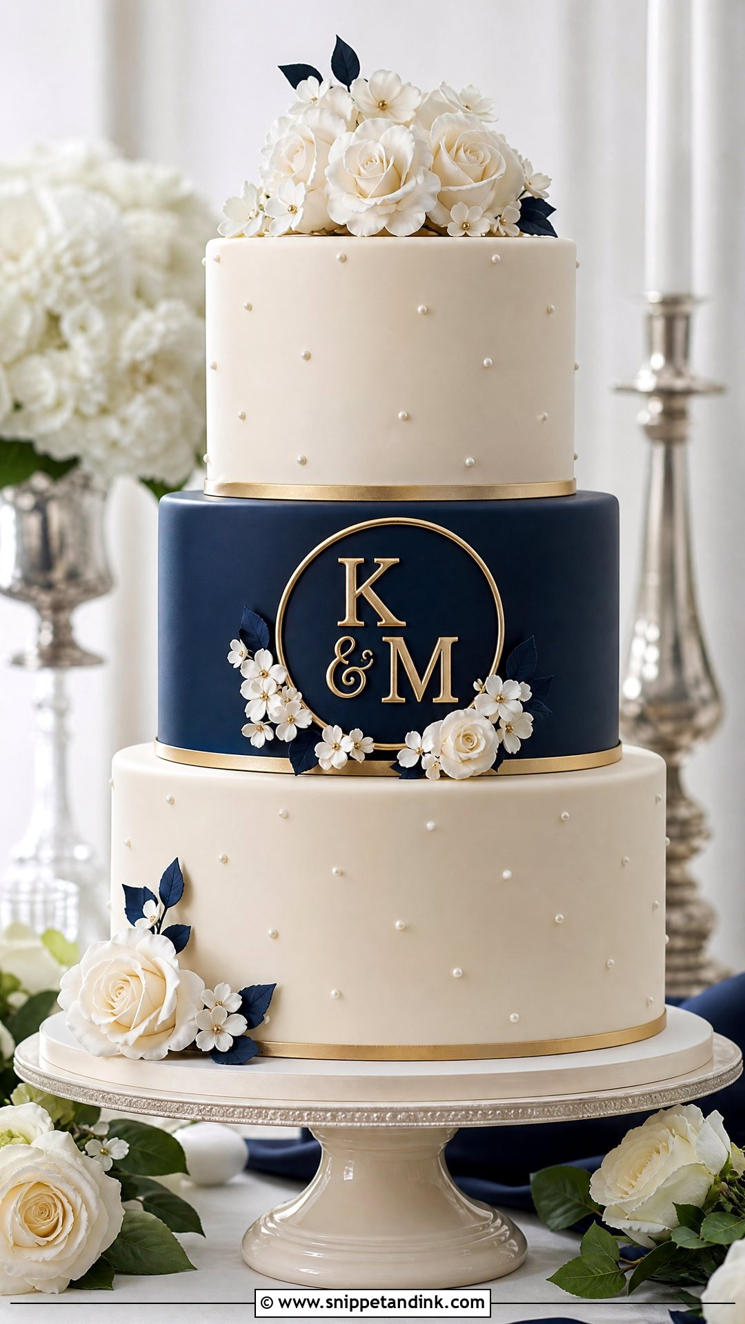 Navy Monogram Wedding Cake - Snippet and Ink - 25 Navy Cake Ideas for Wedding