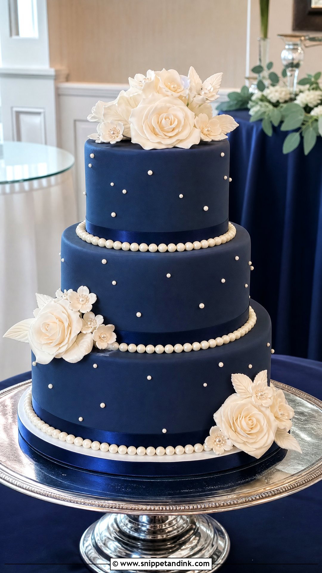 Navy Pearl Wedding Cake - Snippet and Ink - 25 Navy Cake Ideas for Wedding