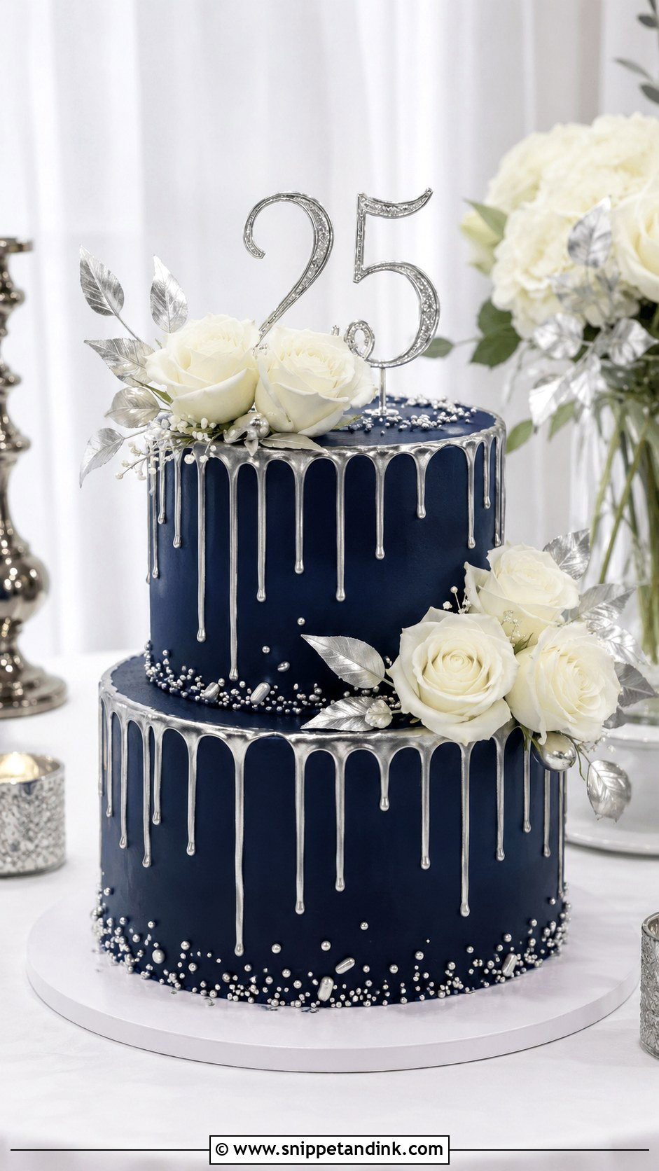 Navy Silver Anniversary Cake - Snippet and Ink - 20 Cakes for 25th Anniversary