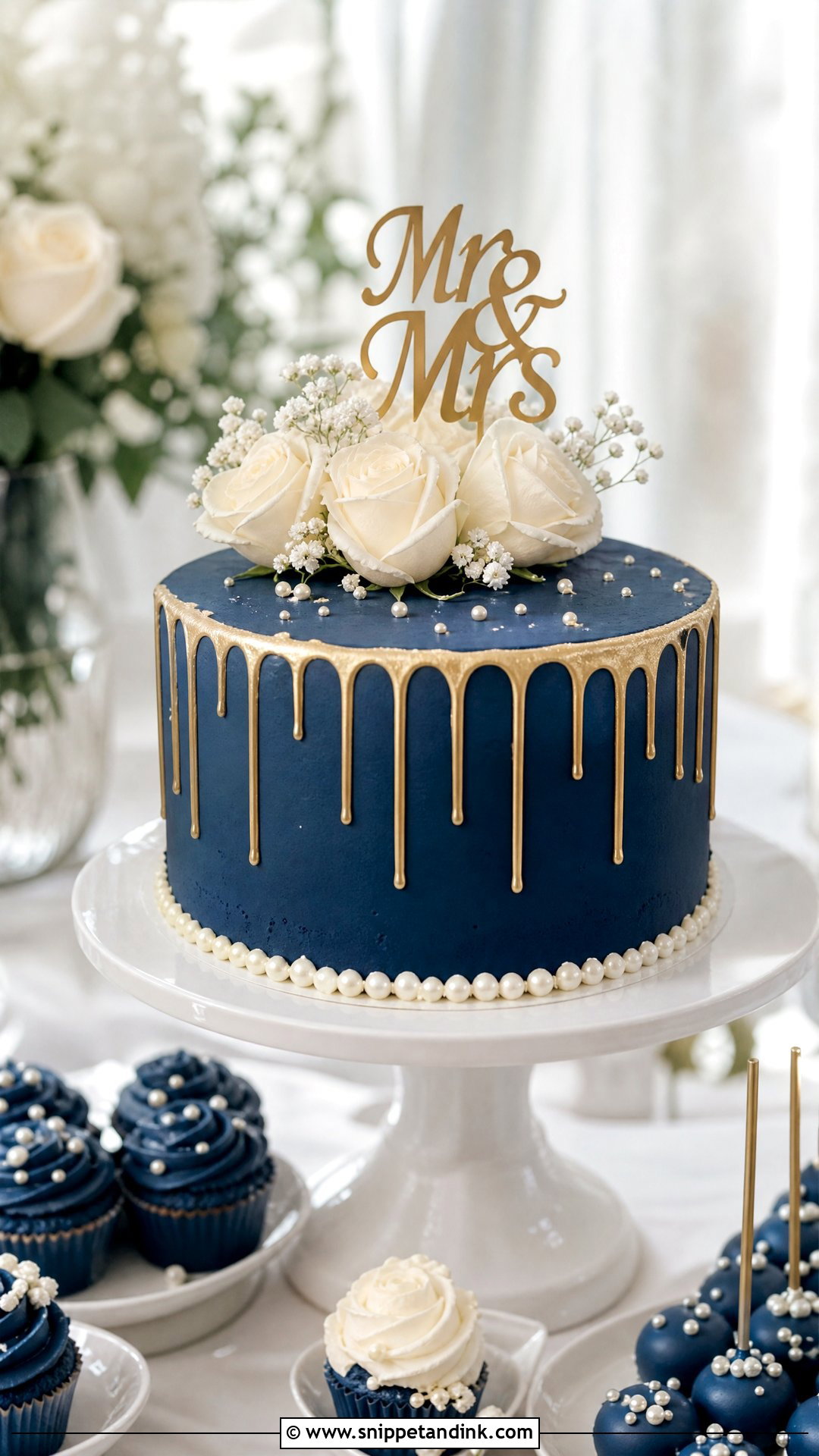 Navy Single Tier Wedding Cake - Snippet and Ink - 25 Navy Cake Ideas for Wedding