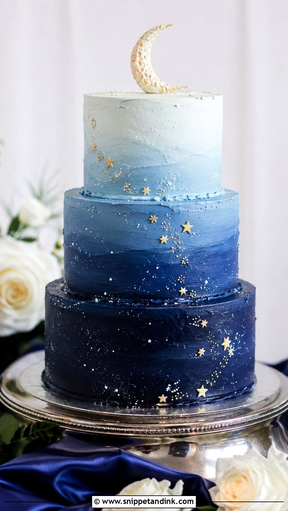 Navy Starry Night Wedding Cake - Snippet and Ink - 20 Starry Night Cake Ideas for Wedding