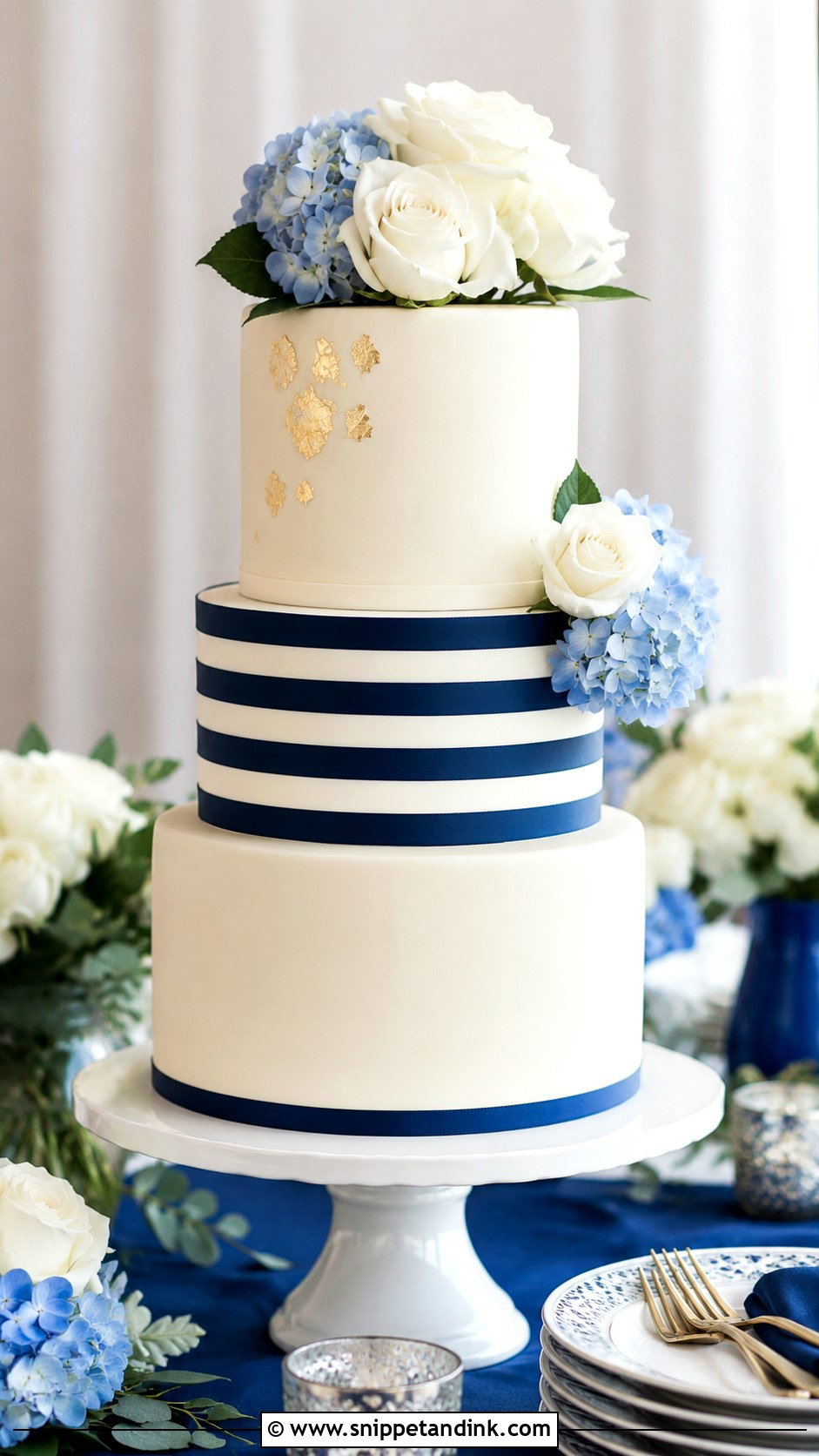 Navy Striped Wedding Cake - Snippet and Ink - 20 Striped Wedding Cake Ideas