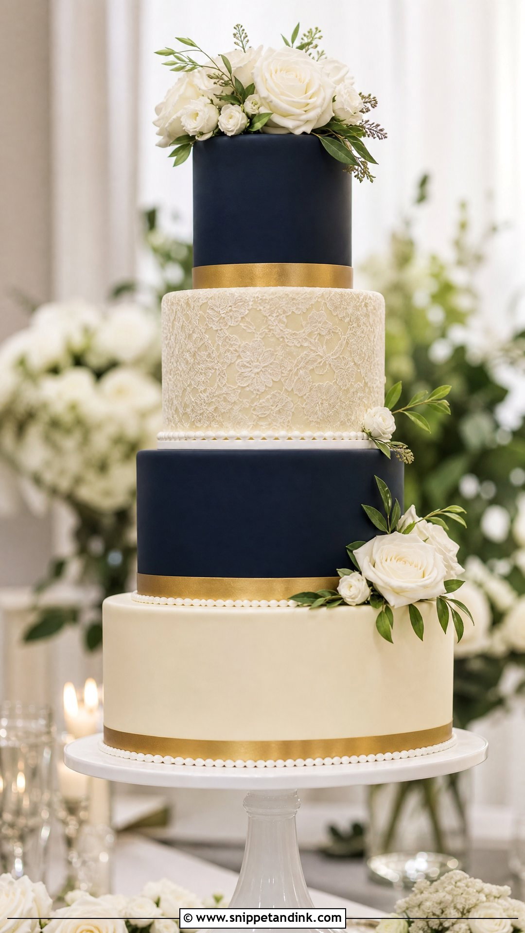 Navy Tiered Wedding Cake - Snippet and Ink - 25 Navy Cake Ideas for Wedding