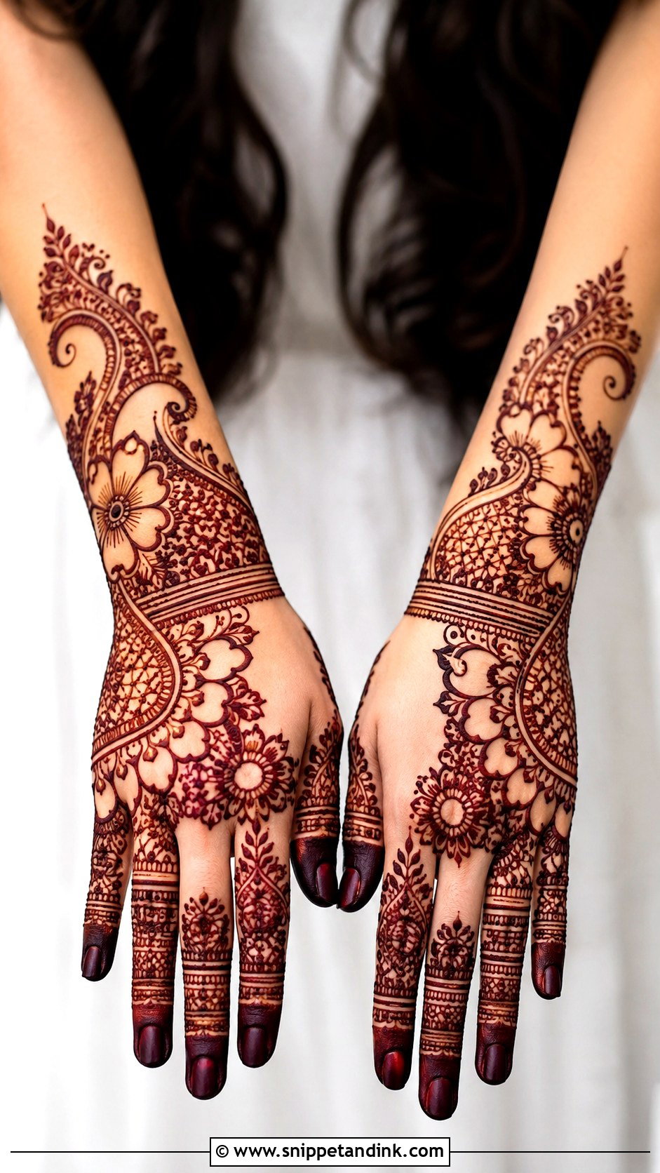 Negative Space Back Hand Bridal Mehndi Design - Snippet and Ink - 30 Back Hand Bridal Mehndi Designs