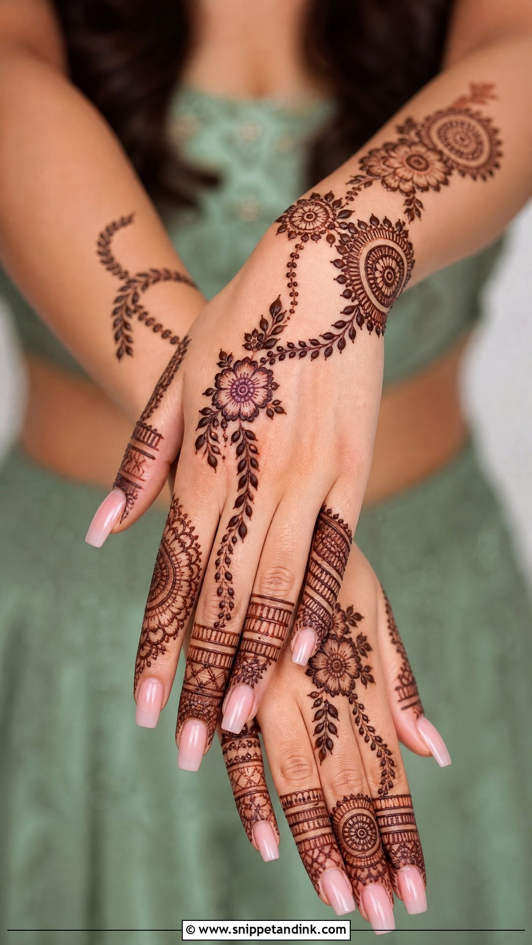 Negative Space Back Hand Engagement Mehndi Design - Snippet and Ink - 20 Back Bridal Engagement Mehndi Designs