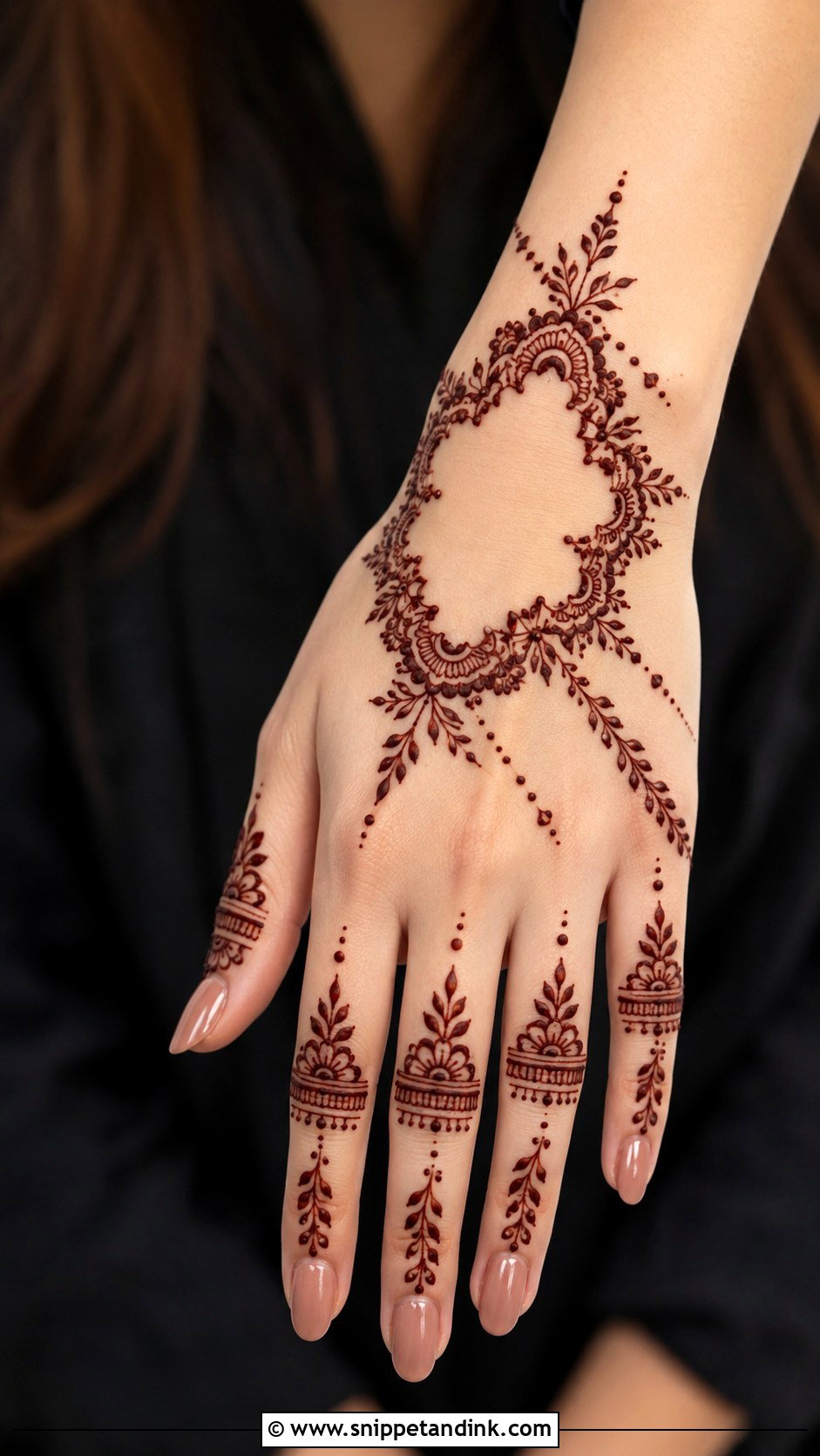 Negative Space Back Hand Mehndi Design - Snippet and Ink - 30 Modern Minimal Back Hand Mehndi Designs