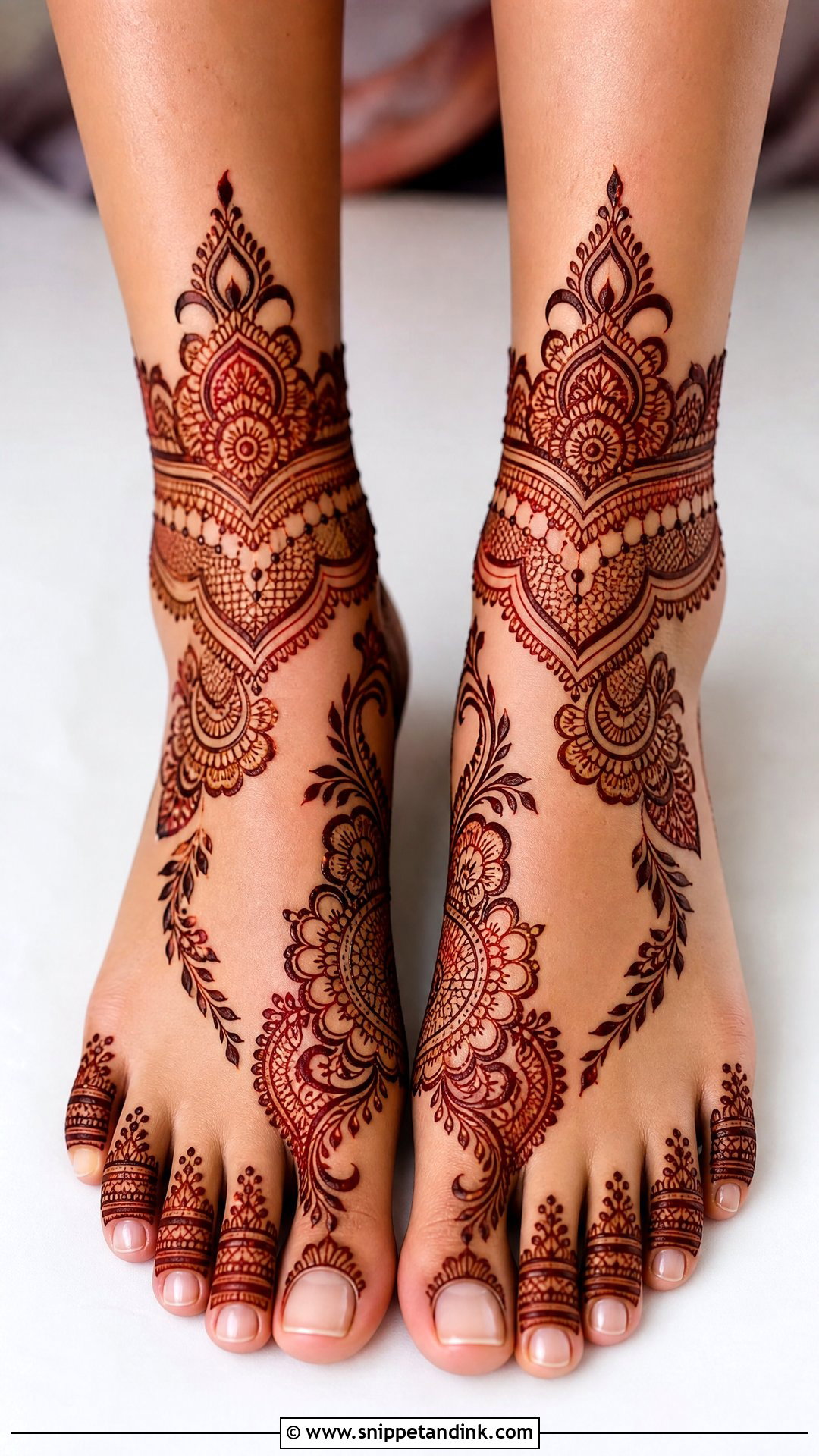 Negative Space Bridal Feet Mehndi Design - Snippet and Ink - 20 Bridal Henna Feet Mehndi Designs