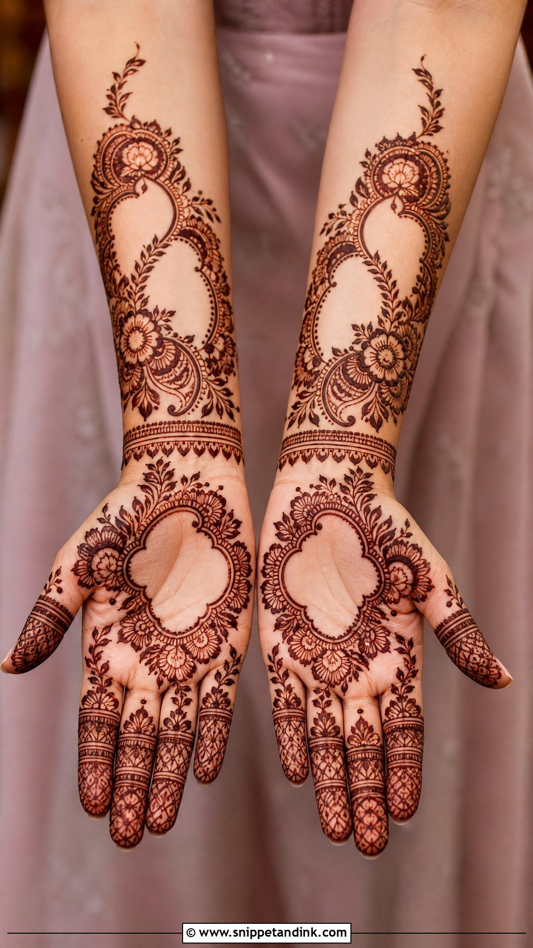Negative Space Bridal Front Hand Mehndi Design - Snippet and Ink - 25 Bridal Front Hand Mehndi Design 2025 Ideas
