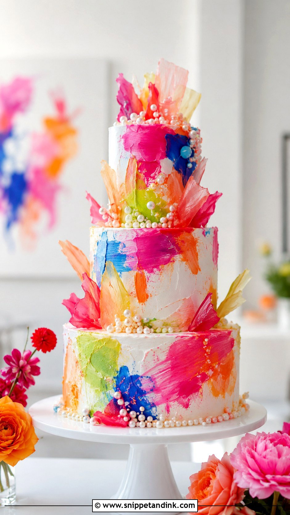 Neon Brushstroke Wedding Cake - Snippet and Ink - 35 Neon Wedding Cake Ideas