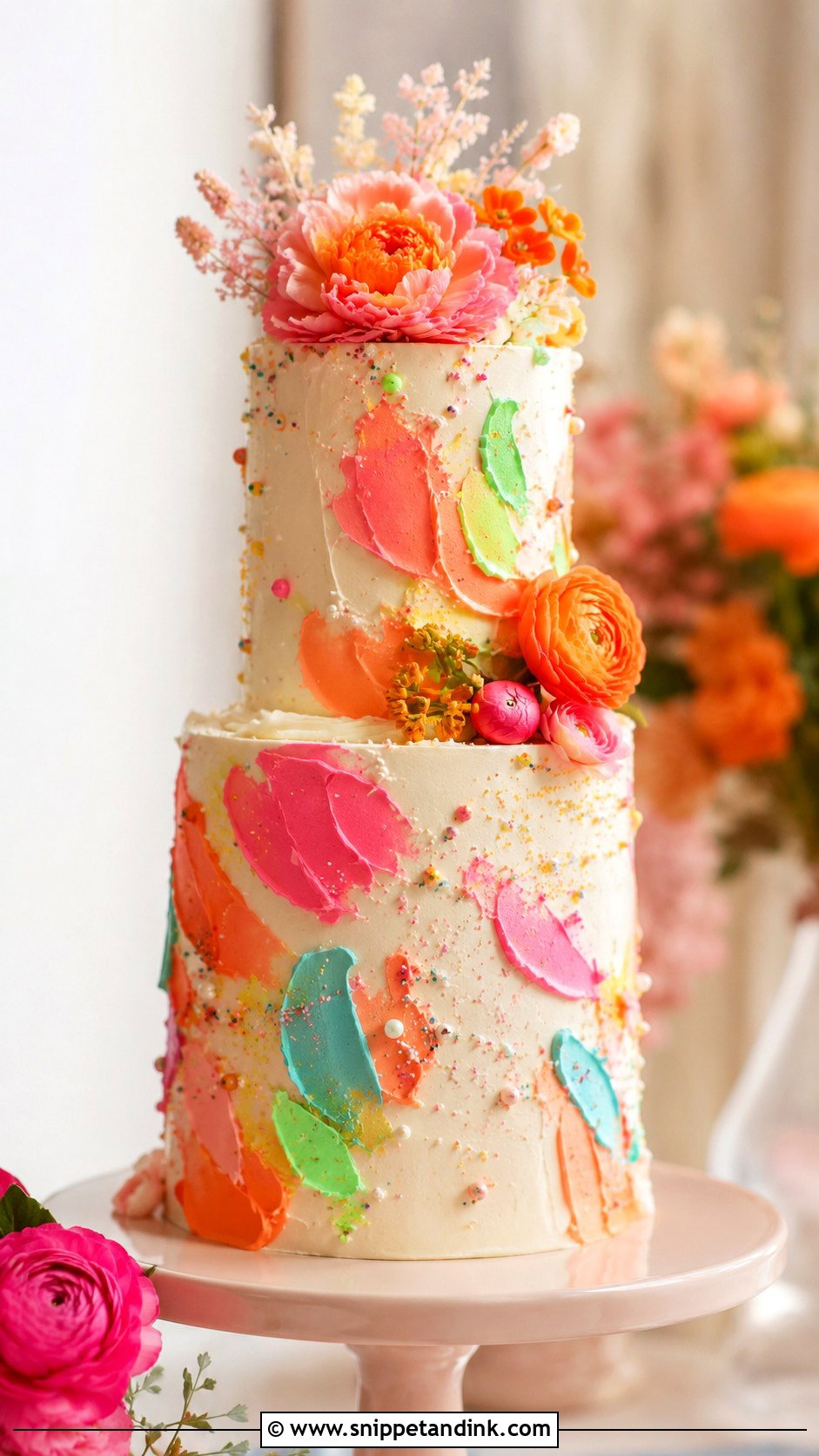 Neon Buttercream Wedding Cake - Snippet and Ink - 35 Neon Wedding Cake Ideas