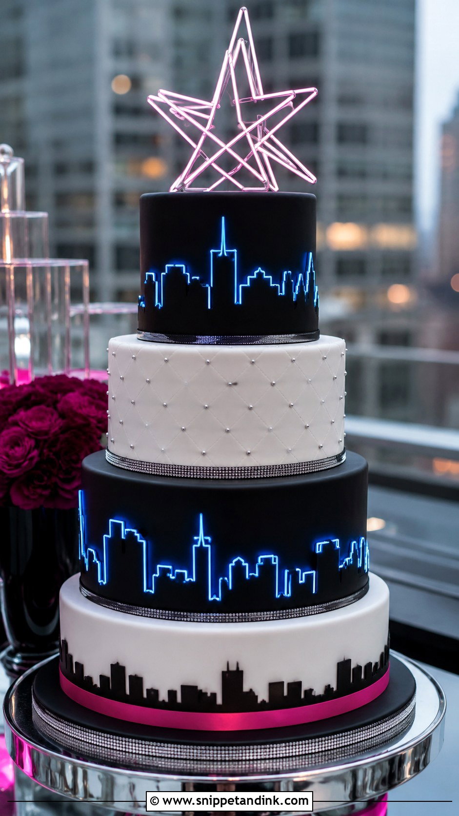 Neon City Wedding Cake - Snippet and Ink - 35 Neon Wedding Cake Ideas