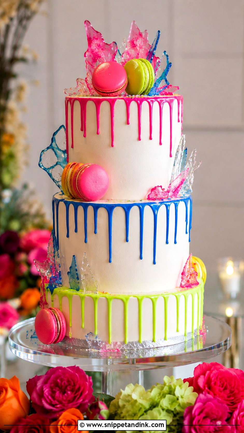 Neon Drip Wedding Cake - Snippet and Ink - 35 Neon Wedding Cake Ideas