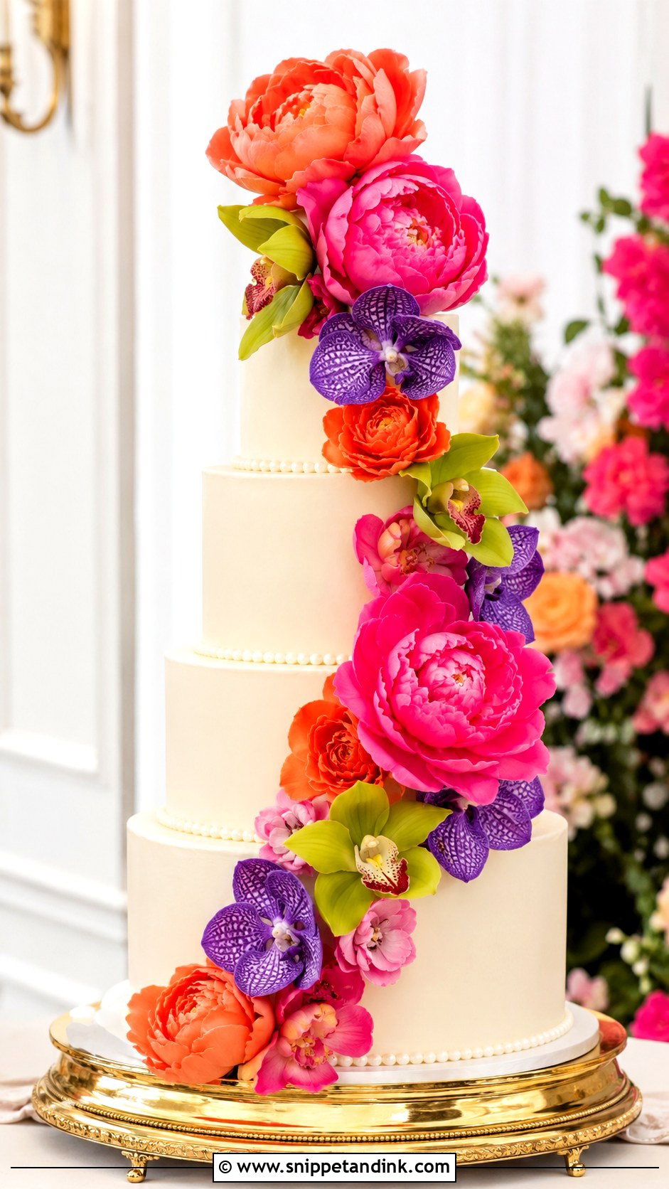 Neon Floral Wedding Cake - Snippet and Ink - 35 Neon Wedding Cake Ideas