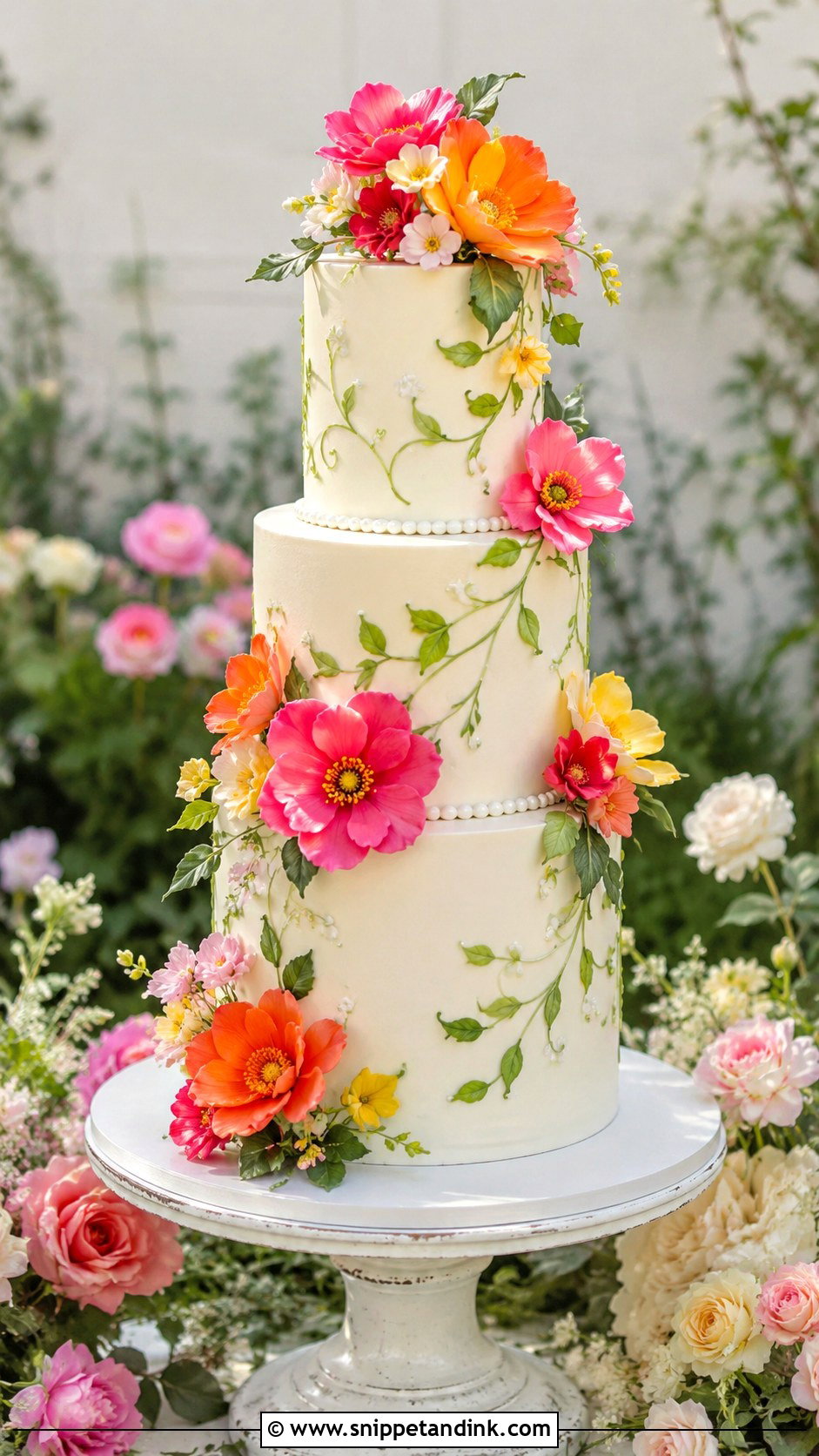 Neon Garden Wedding Cake - Snippet and Ink - 35 Neon Wedding Cake Ideas